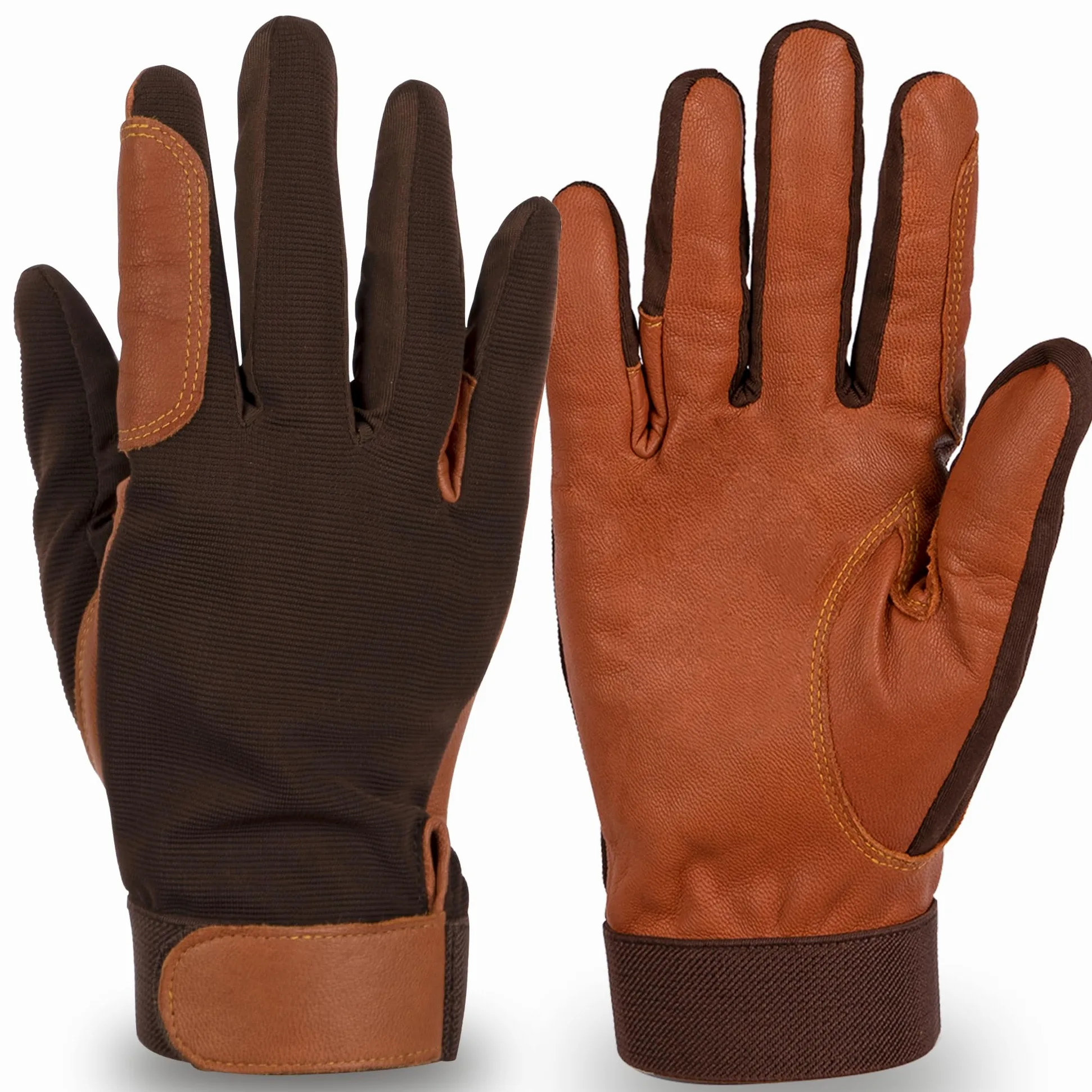 Guantes de equitación – Palma de piel de cabra auténtica, dedos de cuero de doble capa, muñeca de gancho y bucle, ideal para montar a caballo, canotaje, jardinería, ciclismo y conducción