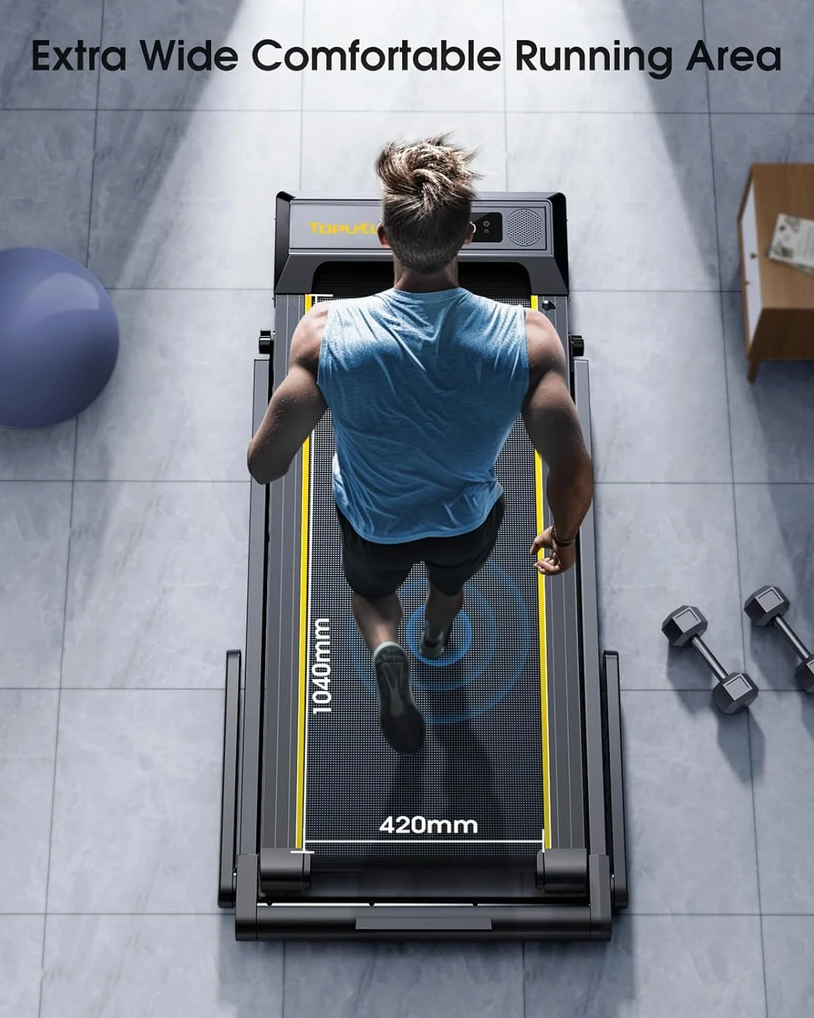 TOPUTURE Cinta de Correr Plegable, 2.5HP Hogar Cinta de Correr para el Debajo del Escritorio, Frecuencia Cardíaca,130 KG, 16KM/H, Dual Pantalla, Bocina Bluetooth, App (Negro - Sin inclinación)