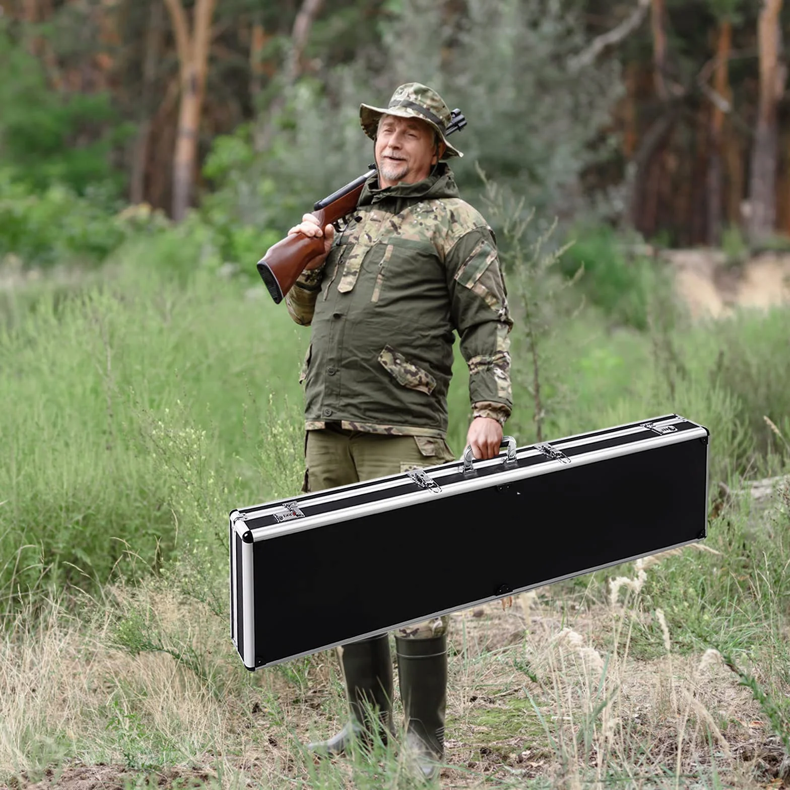 RELAX4LIFE Maletín para armas de aleación de aluminio, maletín para rifle, cerradura de combinación y candado, maletín de munición, cojín de esponja, maletín de aluminio con cerradura, maletín de