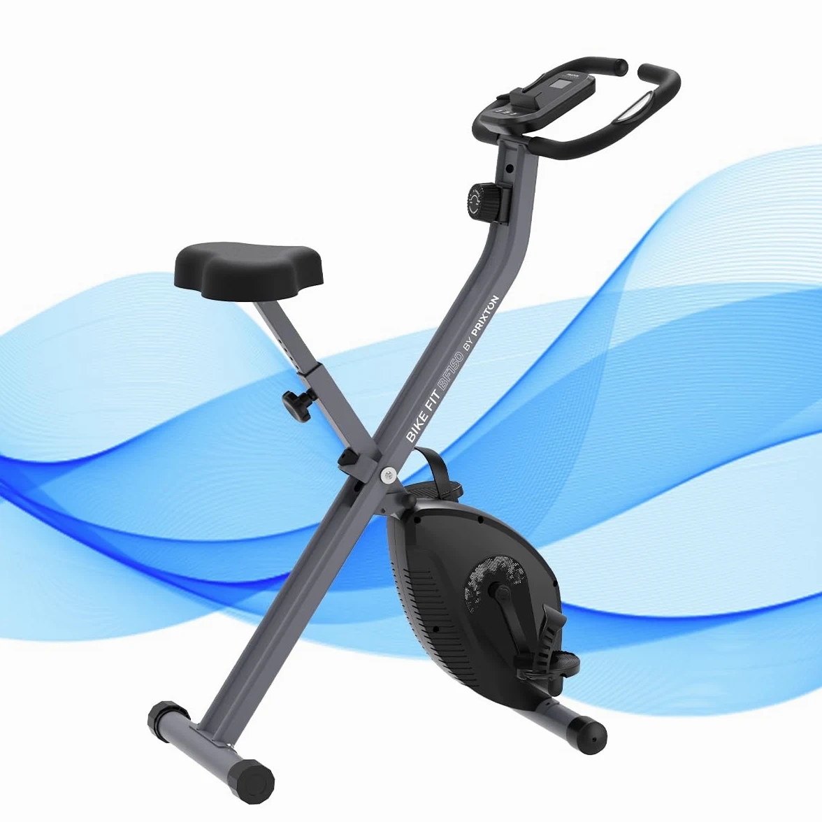 PRIXTON Bicicleta Estática Plegable Bike Fit BF150, Bicicleta de ejercicio Fitness, Resistencia magnética 1,5kg, Pulsómetro, 8 niveles, Ruedas de transporte, Manillar y Sillín Regulable, Soporte móvil