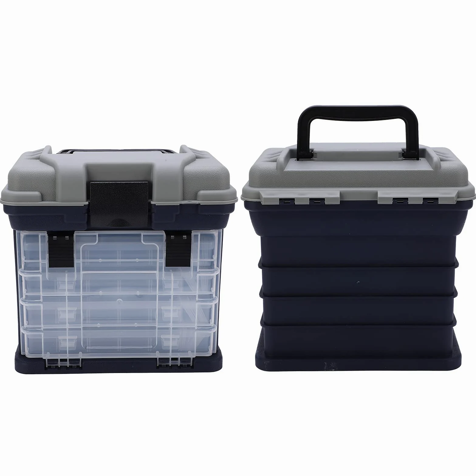 Qqmora Caja de Aparejos de Pesca Grande Portátil de 4 Capas, Almacenamiento Duradero para Aparejos de Pesca, 27x17x26cm, Gris