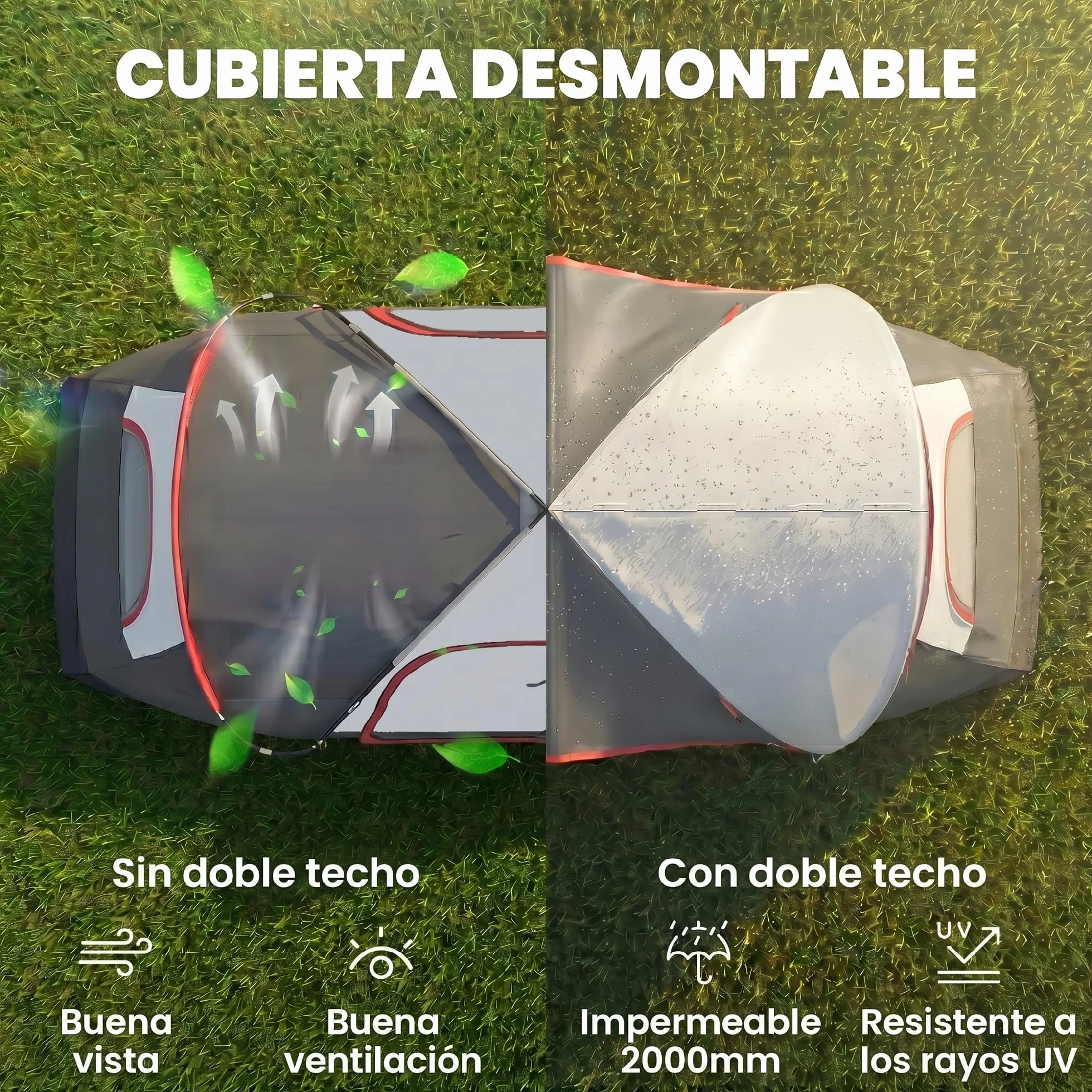 Outsunny Tienda de Campaña Familiar para 6-8 Personas Tienda de Camping Plegable con 2 Habitaciones y Bolsa de Transporte Impermeable para Senderismo 450x215x180 cm