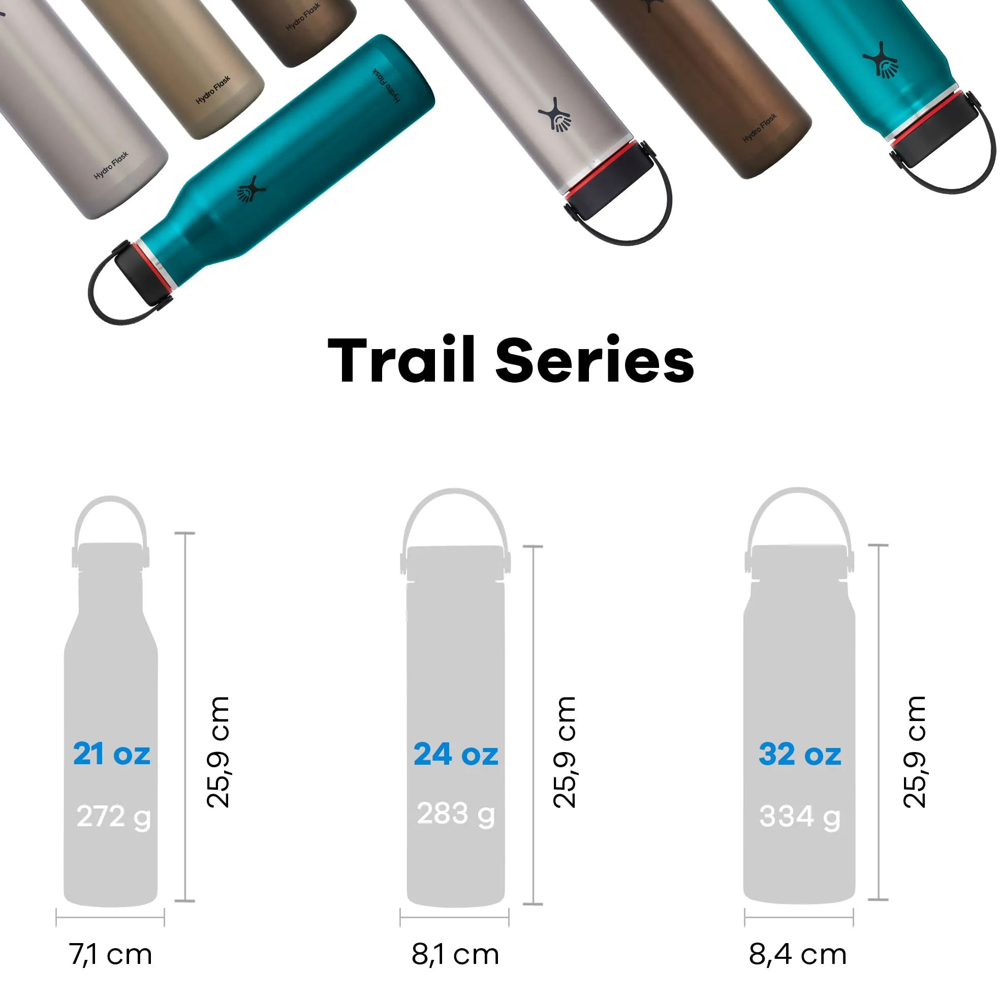 Hydro Flask - Trail series - Botella Isotérmica Ligera 621 ml (21 oz) - Botella Reutilizable de Acero Inoxidable y Aislamiento al Vacío con Tapón Flex Hermético - Wide Mouth - Obsidian