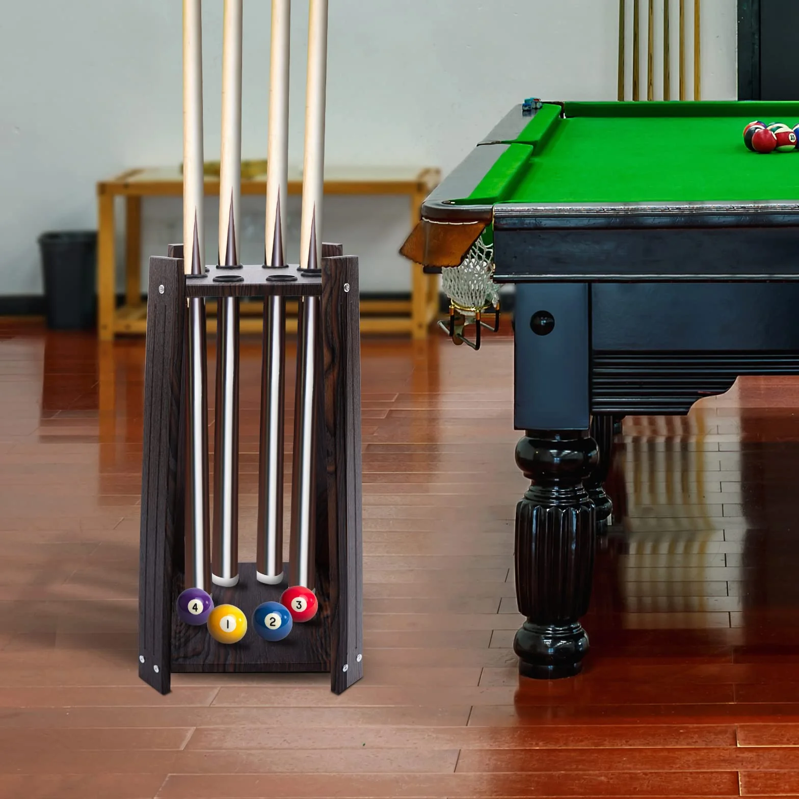 Soporte para Tacos de Billar de Pie con 8 Huecos Organizador de Madera Maciza Multifuncional