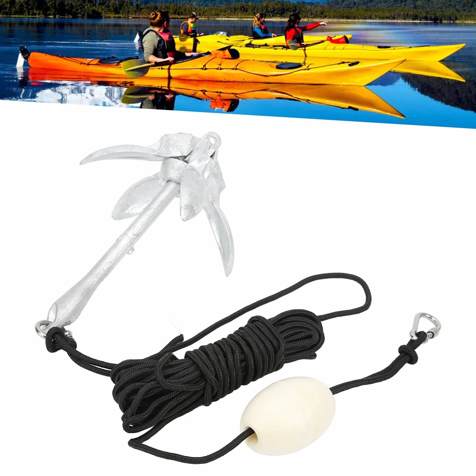 Juego De Ancla Plegable, Kit De Ancla Plegable Portátil De 4 Dientes De 3,5 Libras con Cuerda De 25 Pies, Ideal para Veleros Marinos, Kayak, Canoa Y Embarcaciones