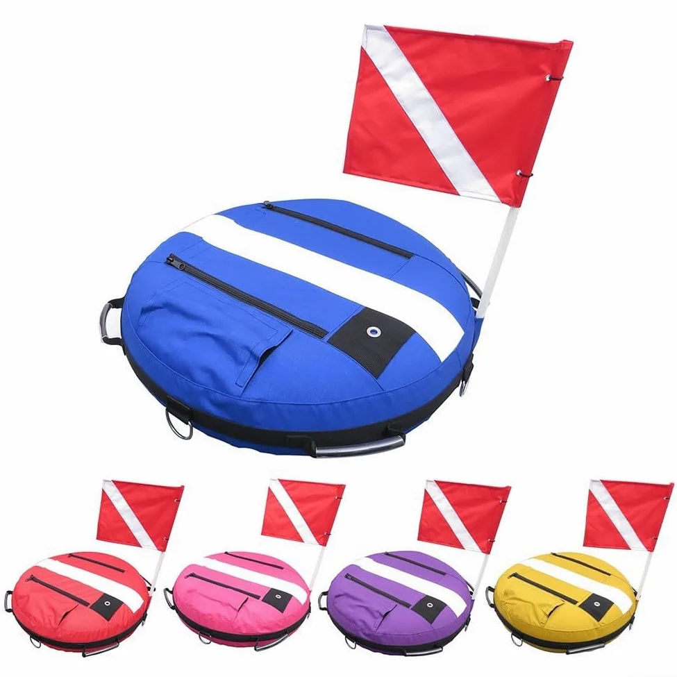 Boya de seguridad inflable para buceo libre y buceo con nailon recubierto, válvula de alivio de sobrepresión y cinco anillos de fijación de acero inoxidable (rojo)