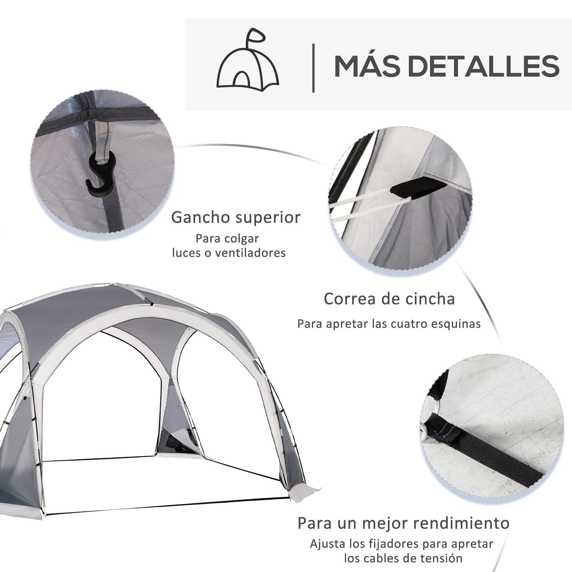Outsunny Carpa Portátil para 6-8 Personas Carpa de Camping con 4 Mosquiteros Gancho y Bolsa de Transporte Anti-UV para Pescar Senderismo 350x350x230 cm