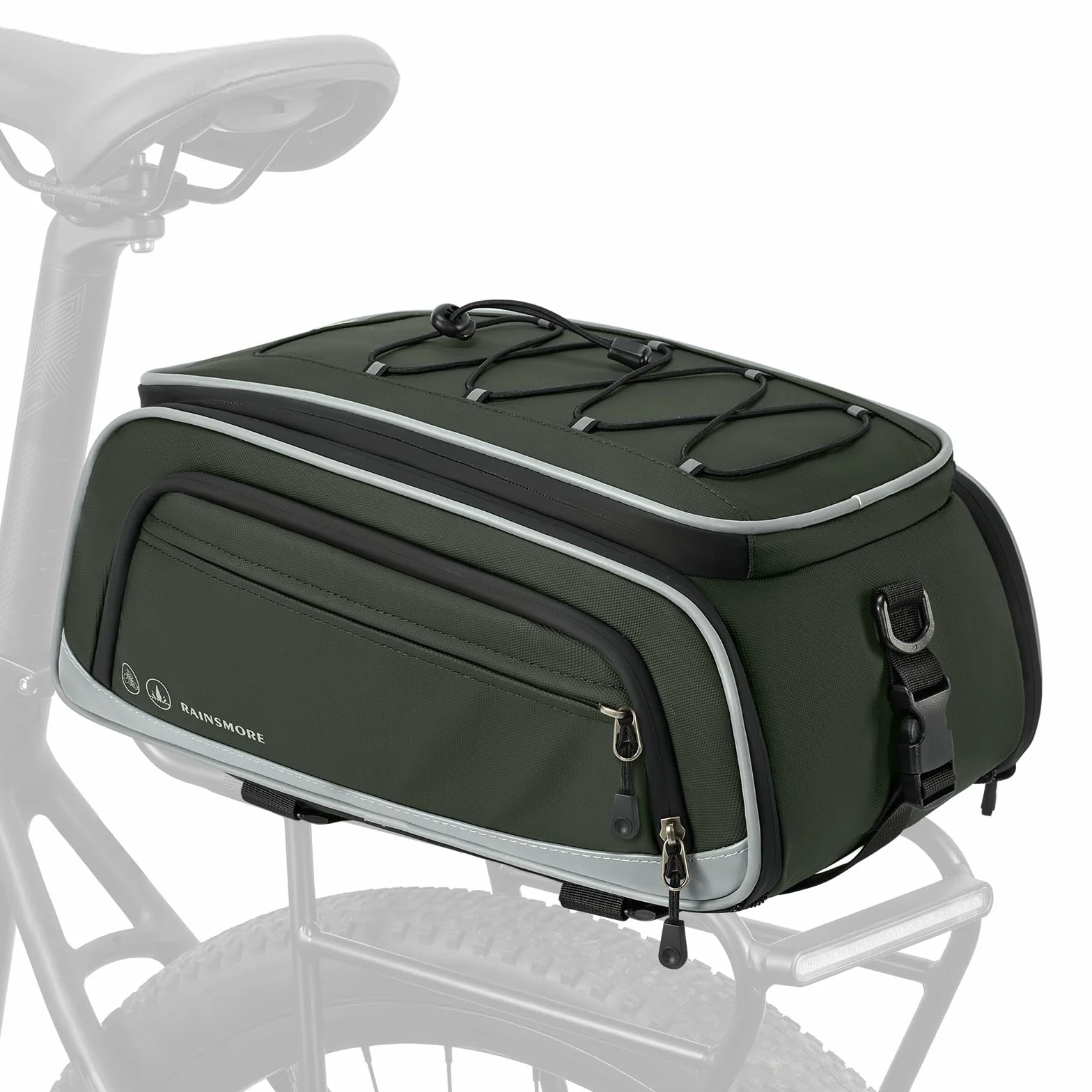 RAINSMORE Alforjas Bicicleta Impermeables 15L Expandibles Bolsa Bicicleta con Funda de Lluvia Reflectante Bolsas para Bicicleta Trasera Ciclismo Urbano y Bicicleta Eléctrica Verde