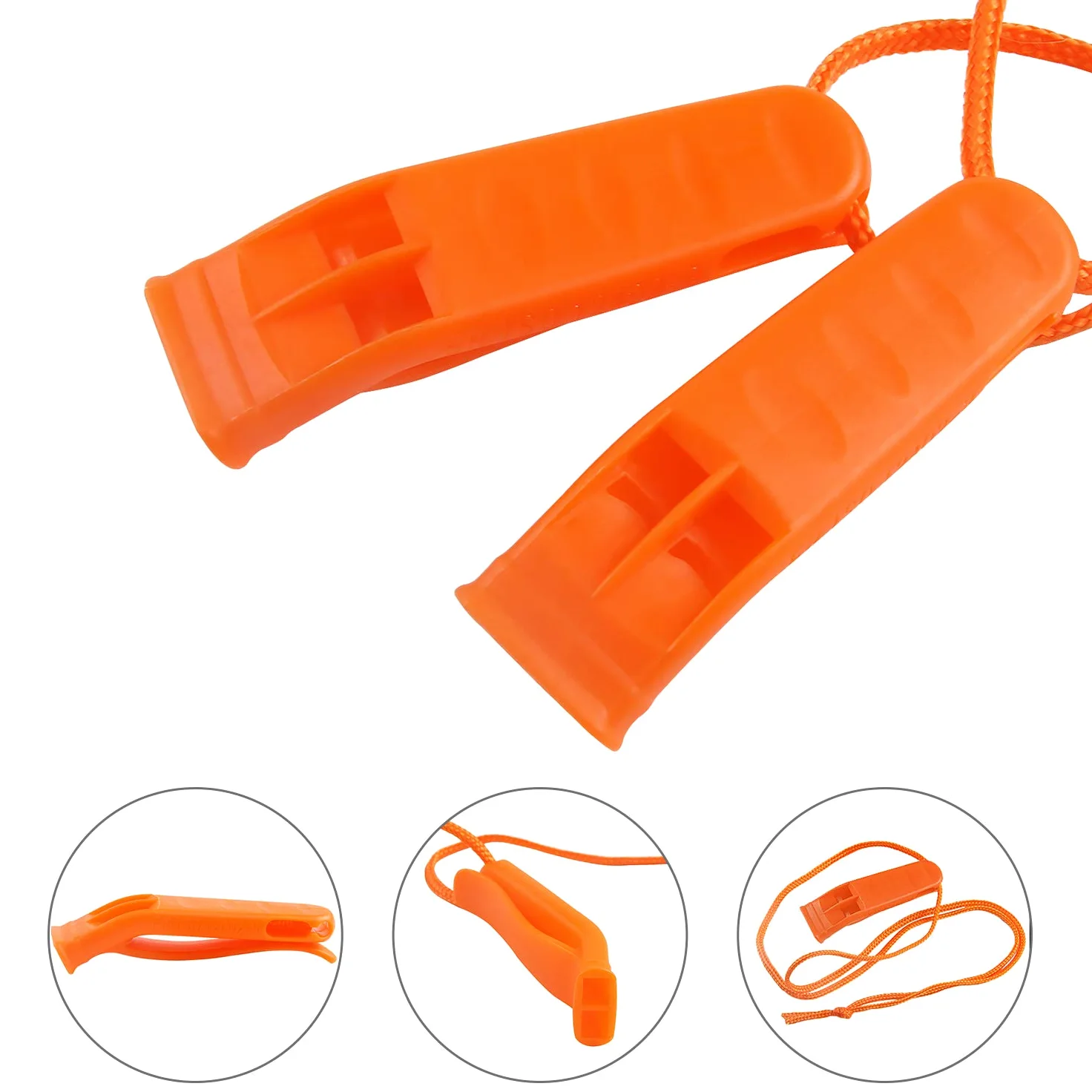 AUGSUN Juego de 40 silbatos de seguridad de emergencia de plástico con cordón, rojo y naranja