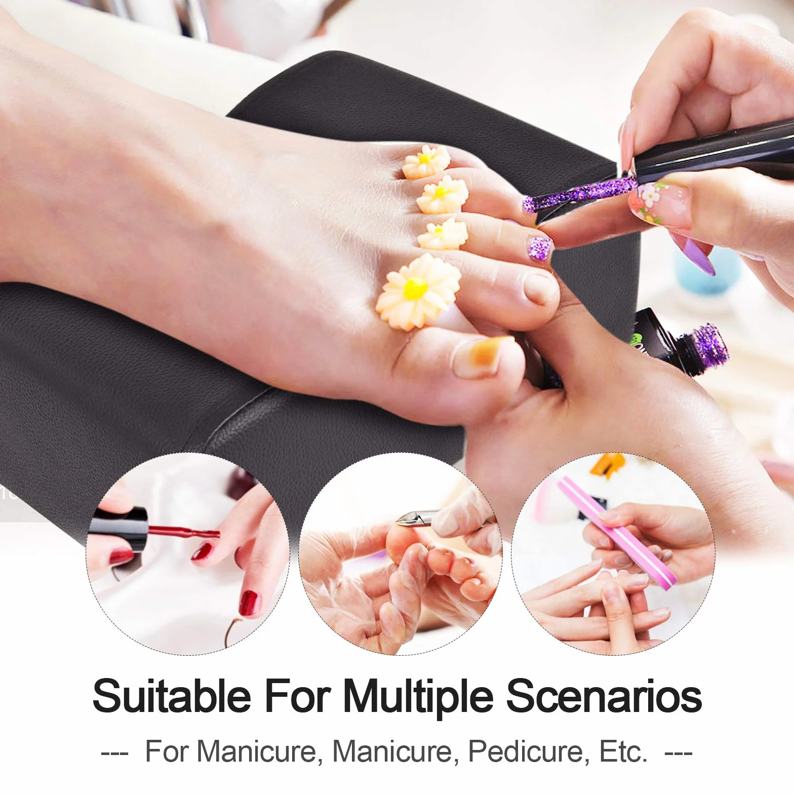 Kalolary Reposapiés de manicura y pedicura, altura ajustable, equipo de uñas, salón (negro)
