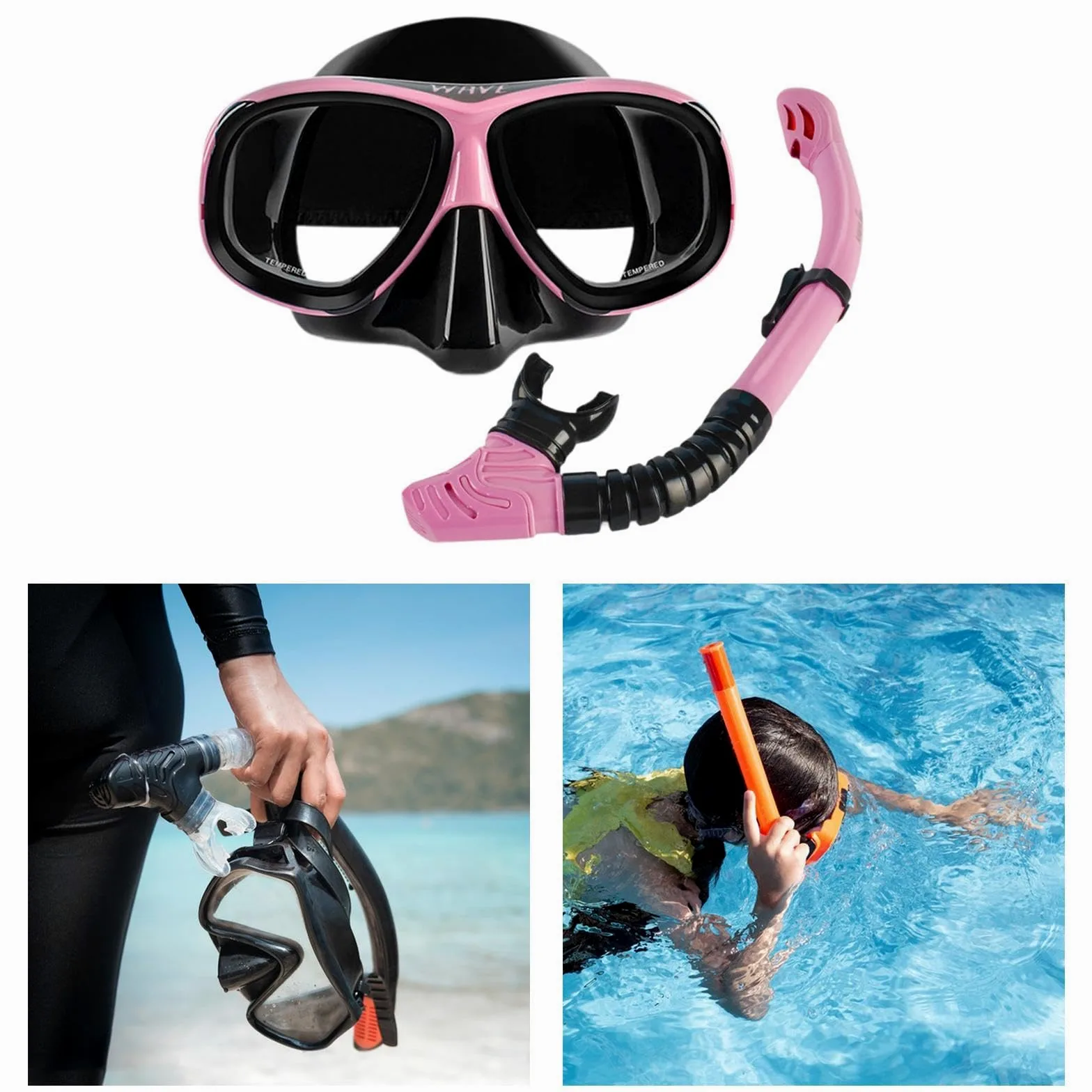 Snorkel Set Kit de Snorkel Gafas Antiniebla Mascarilla Gran Visión Tubo Silicona Anatómica Material Adecuado para Adultos