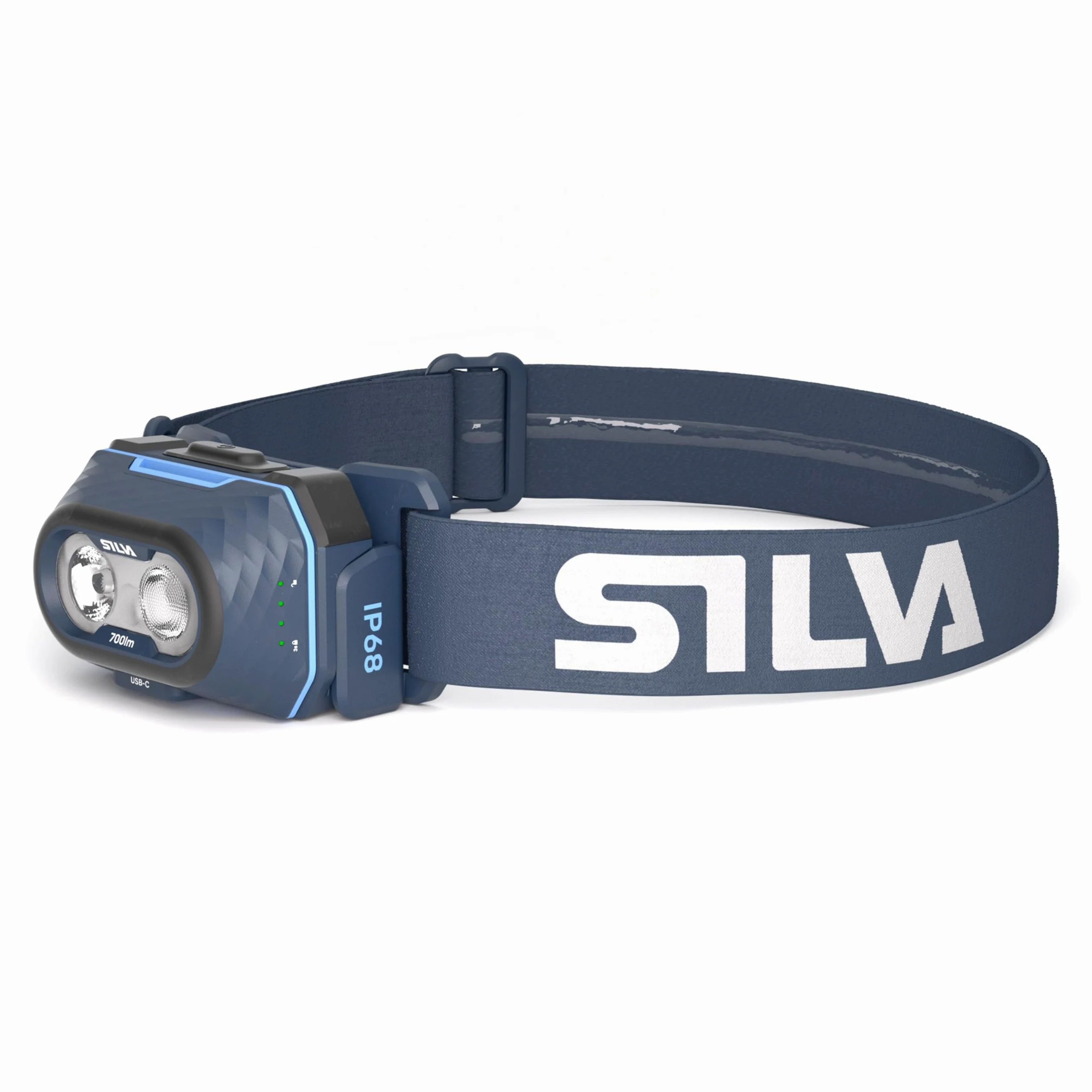 Silva Linterna frontal alimentada por pilas, recargable USB-C, explora la lámpara de cabeza de 5 a 700 lúmenes, 4 niveles de brillo, LED blanco, rojo y naranja, indicador de batería, linterna frontal