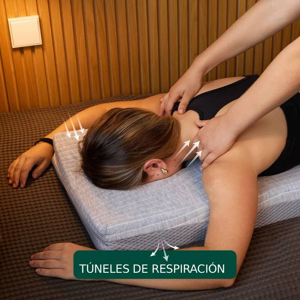 Colchón de Masaje Cervical Espalda Lumbar con Hueco Facial Ergonómico Espuma Firme Funda Lavable Incluye Aceite 100 ml