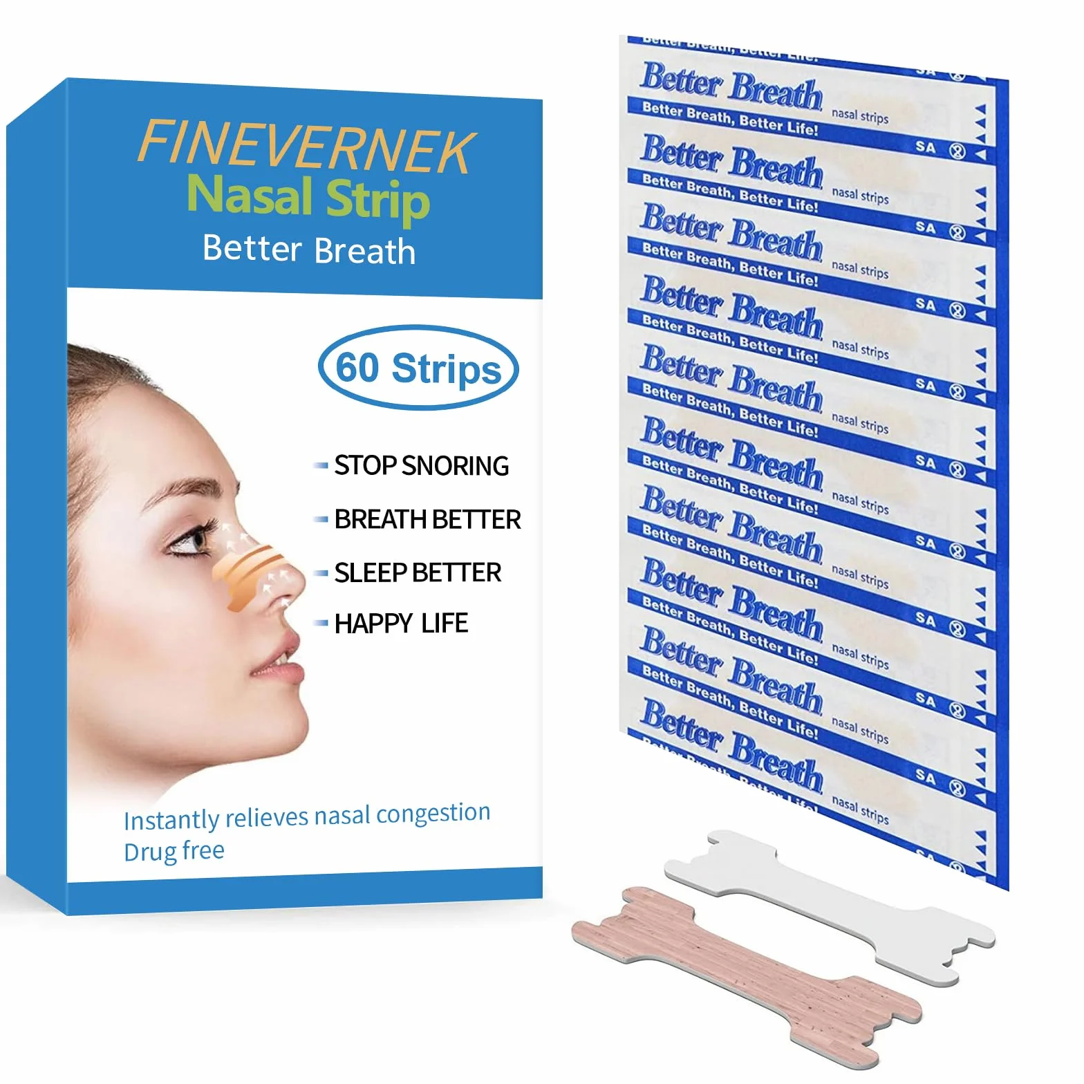 60 Pcs Tiras Nasales Antironquidos, Nasal Strips Deportivas, Talla L 66x19mm