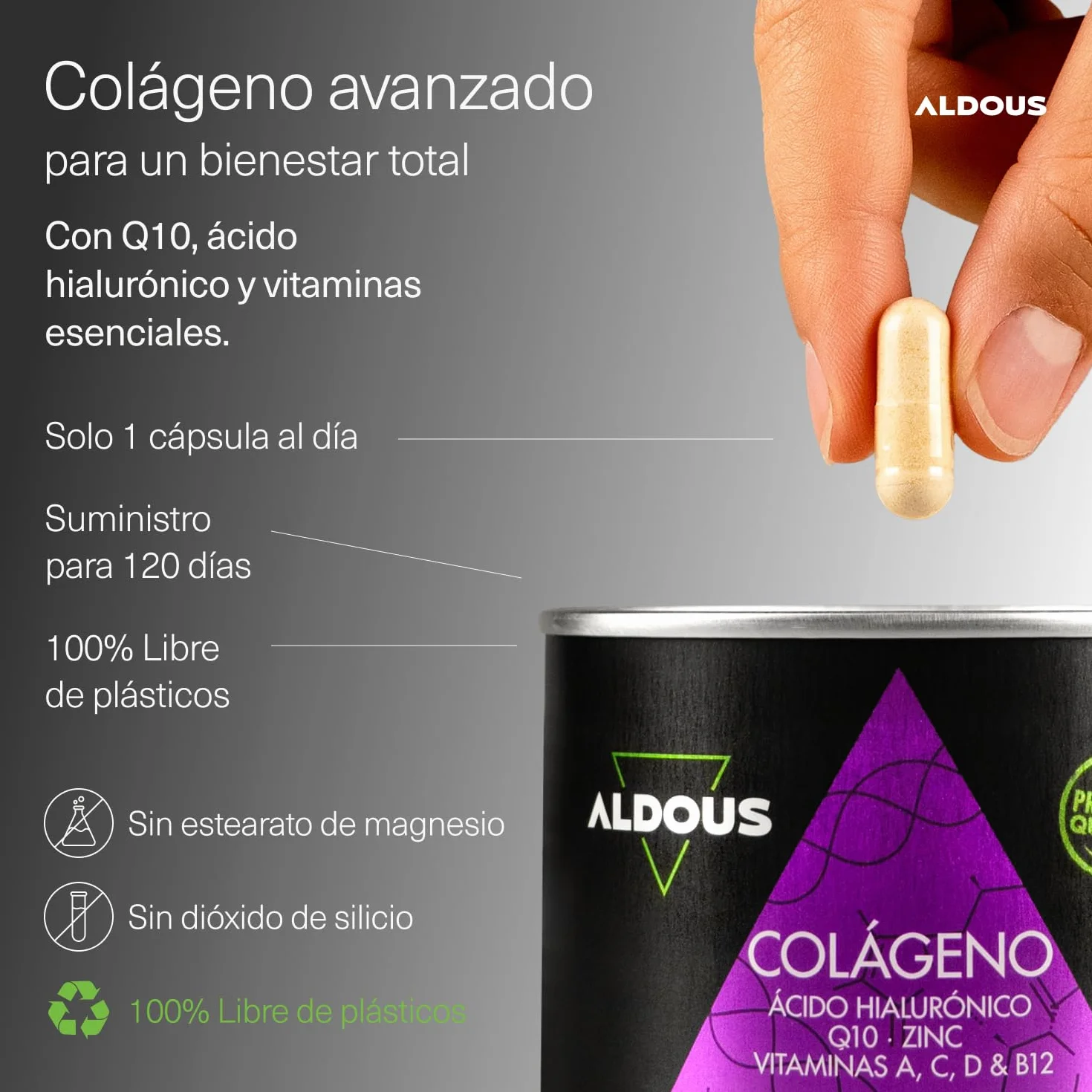 Colágeno Hidrolizado Puro + Ácido Hialurónico + Coenzima Q10 + Vitaminas B12 + Zinc 120 Días Máxima Dosis Fórmula Avanzada Articulaciones Piel Energía