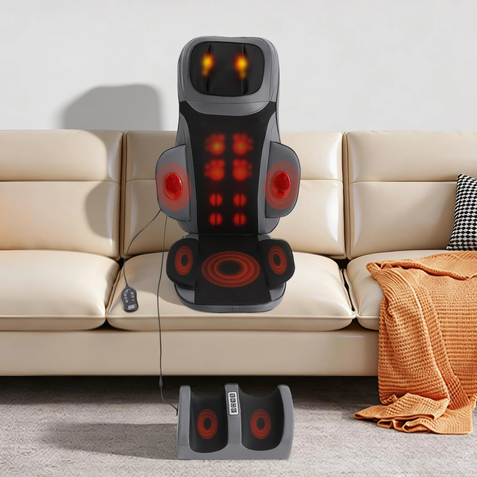 Asiento de masaje multifuncional para cuerpo entero, 3 intensidades, 15 min, con calor