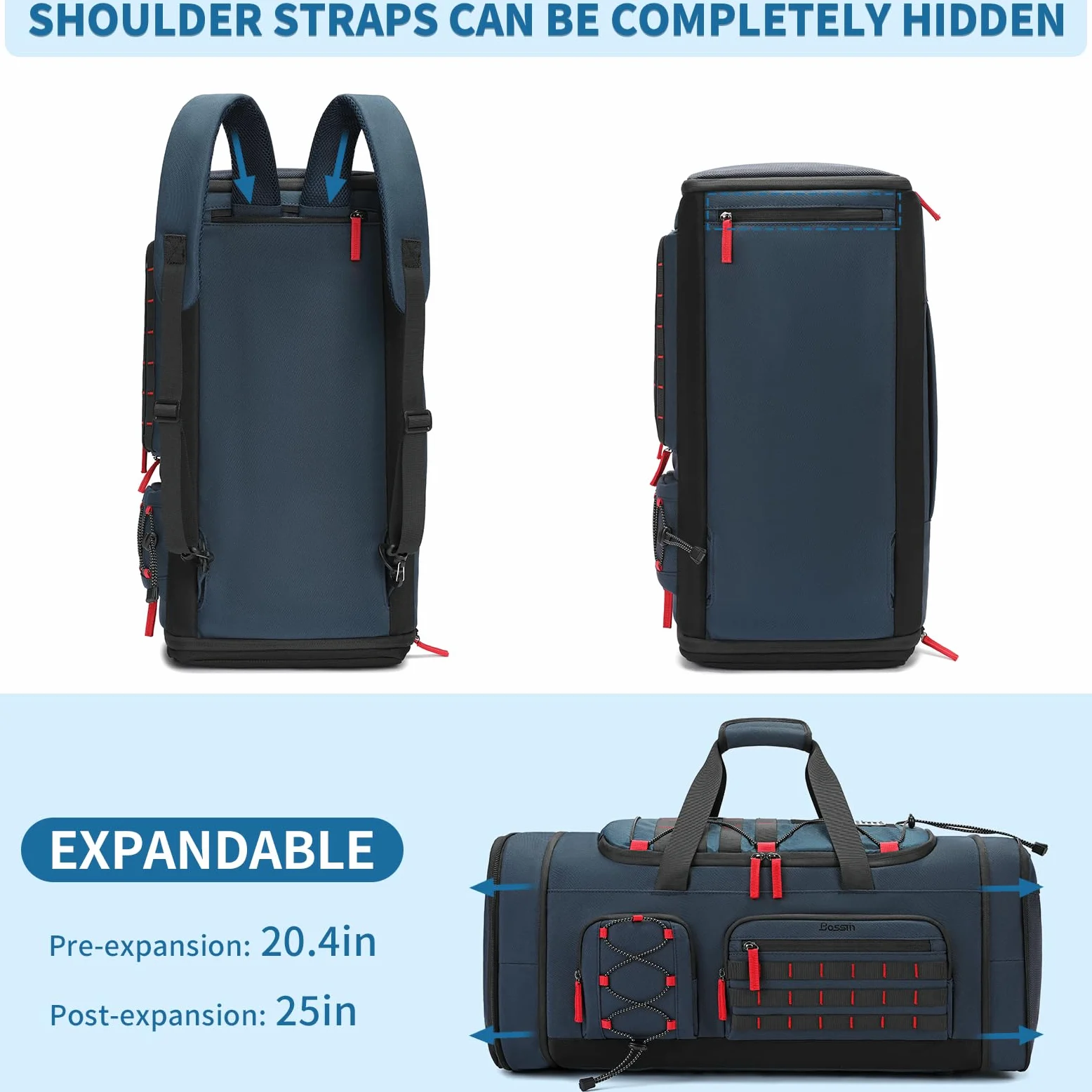 Bosstin - Bolsa de Deporte para Hombre y Mujer (45 L, Bolsa de Viaje, Bolsa de Deporte, Bolsa de Fin de Semana, Mochila de Noche con Compartimento para Zapatos