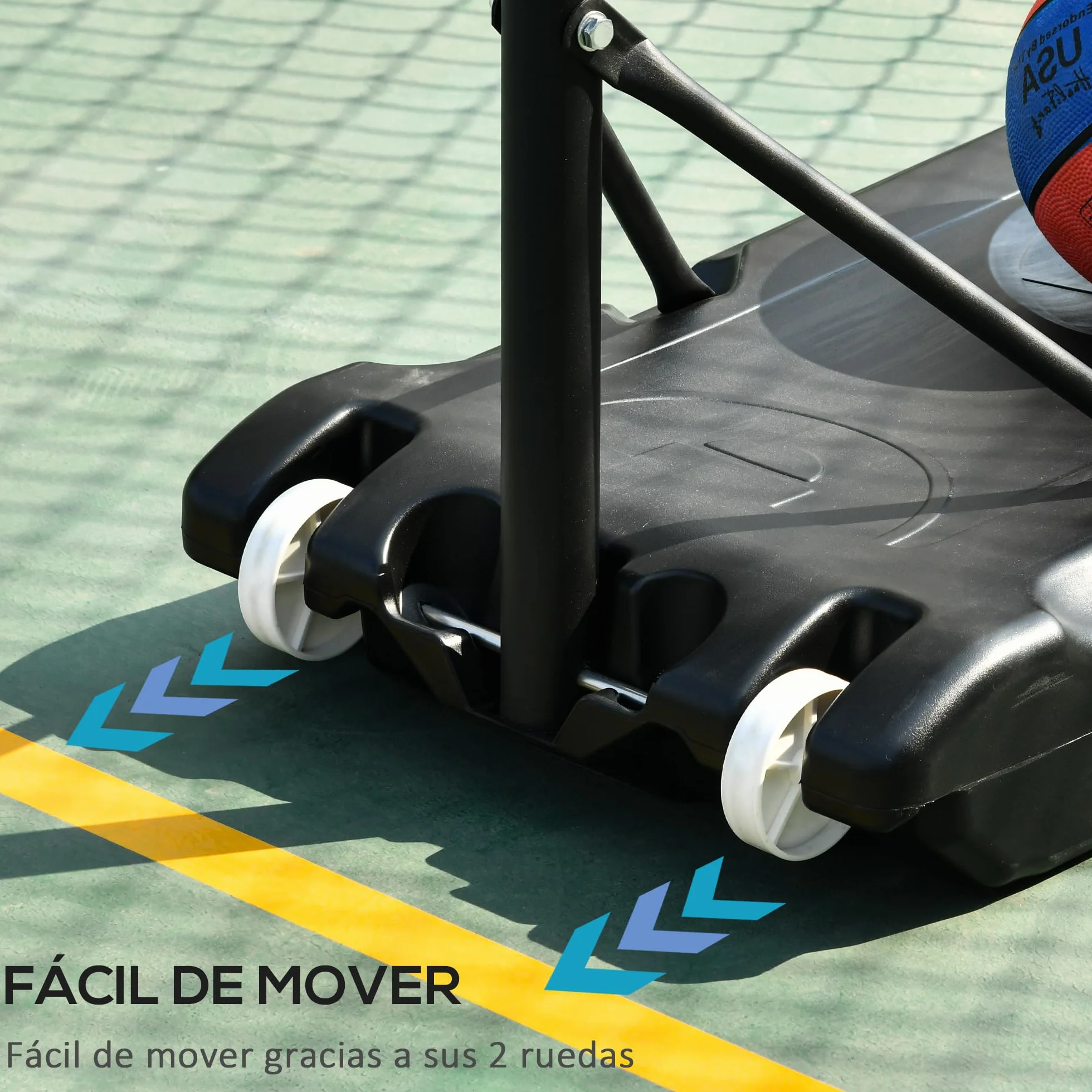 HOMCOM Canasta de Baloncesto Exterior Altura Ajustable 206-260 cm Aro con Ruedas Base Rellenable Negro