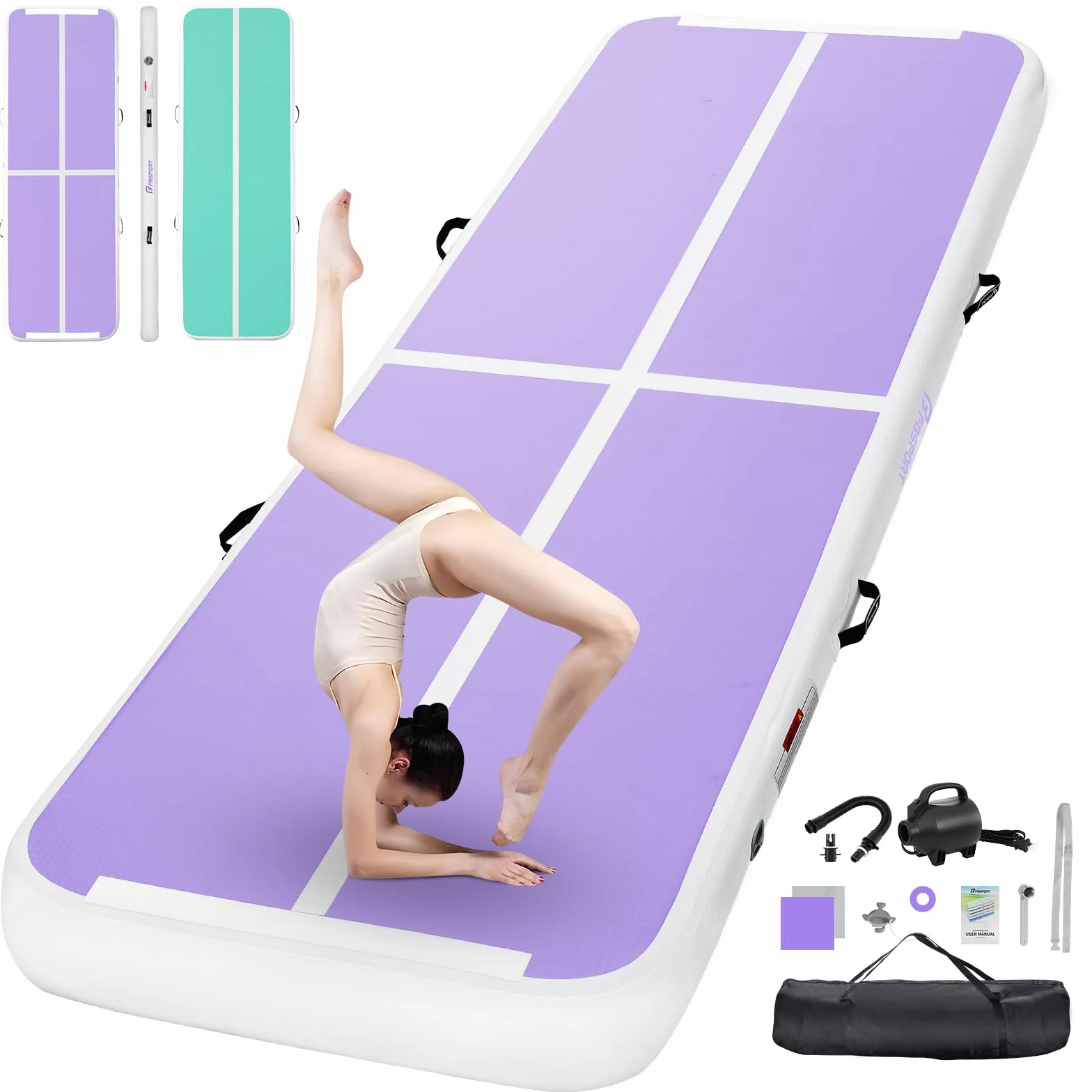 FBSPORT Colchoneta de gimnasia de 10CM, Air Tumbling Track inflable de 3M, Colchoneta de entrenamiento con Bomba