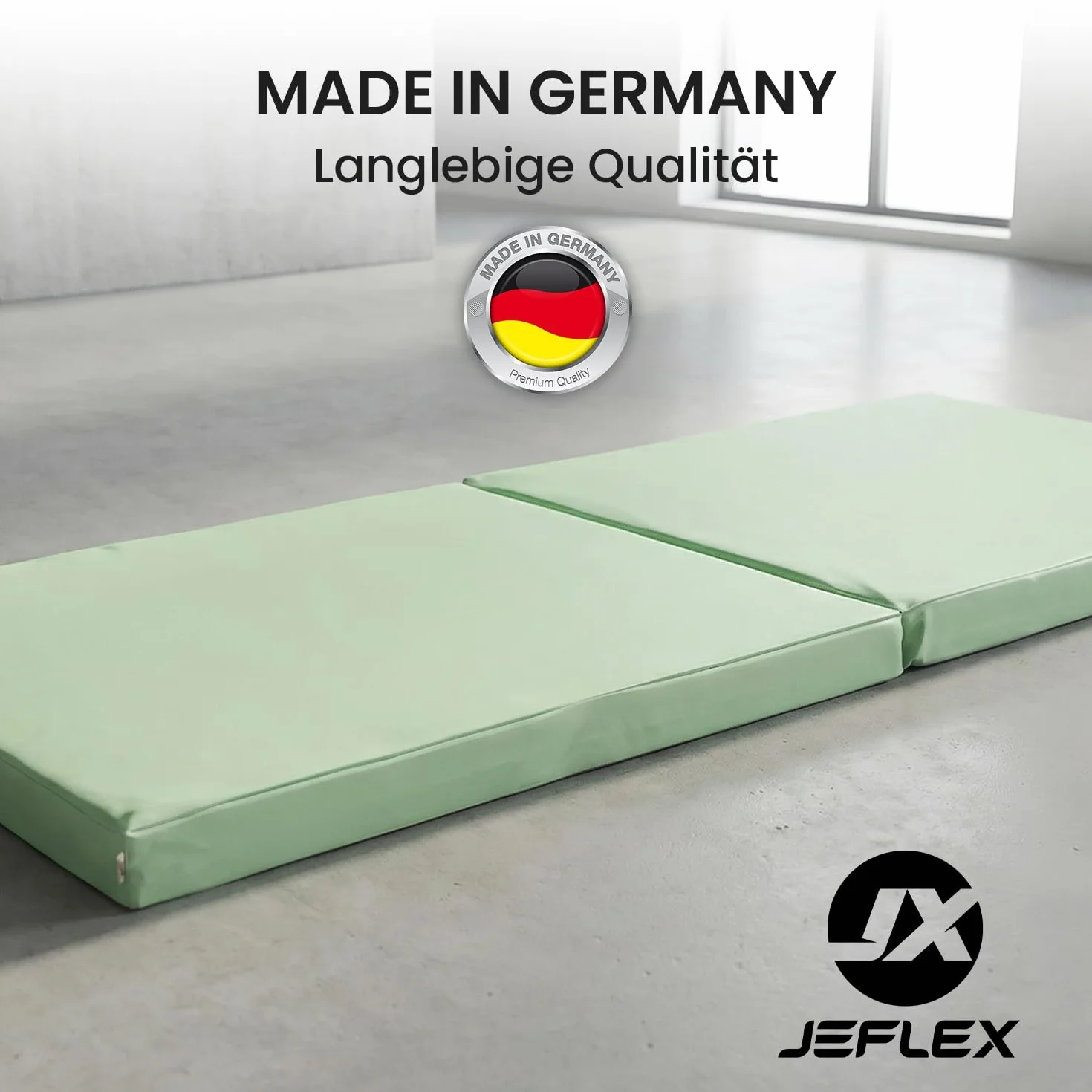 Jeflex – Esterilla plegable y esterilla de gimnasia plegable 1 vez – 200 x 70 x 8 cm – Fabricado en Alemania/esterilla de gimnasia portátil/ahorra espacio y esterilla de juego para habitación infantil