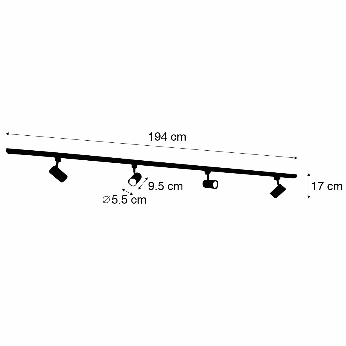 QAZQA Jeana Acero Alargada Sistema de carril monofásico 4 focos negro LED 4x50W