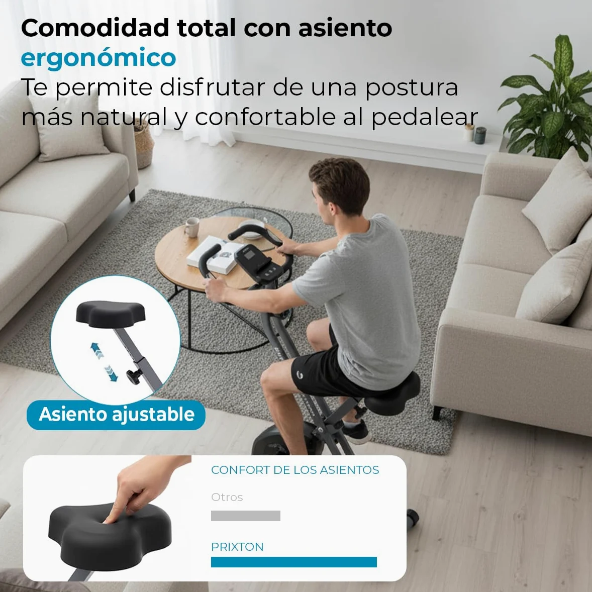 PRIXTON Bicicleta Estática Plegable Bike Fit BF150, Bicicleta de ejercicio Fitness, Resistencia magnética 1,5kg, Pulsómetro, 8 niveles, Ruedas de transporte, Manillar y Sillín Regulable, Soporte móvil