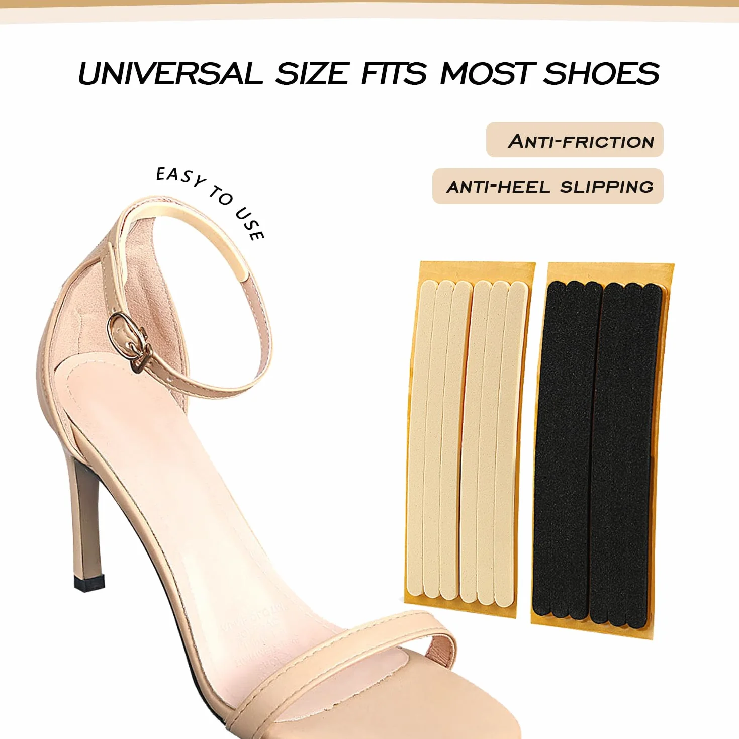 Correas acolchadas para mujer con agarre antideslizante para talón, adhesivas para zapatos, finas para tacones altos, negro