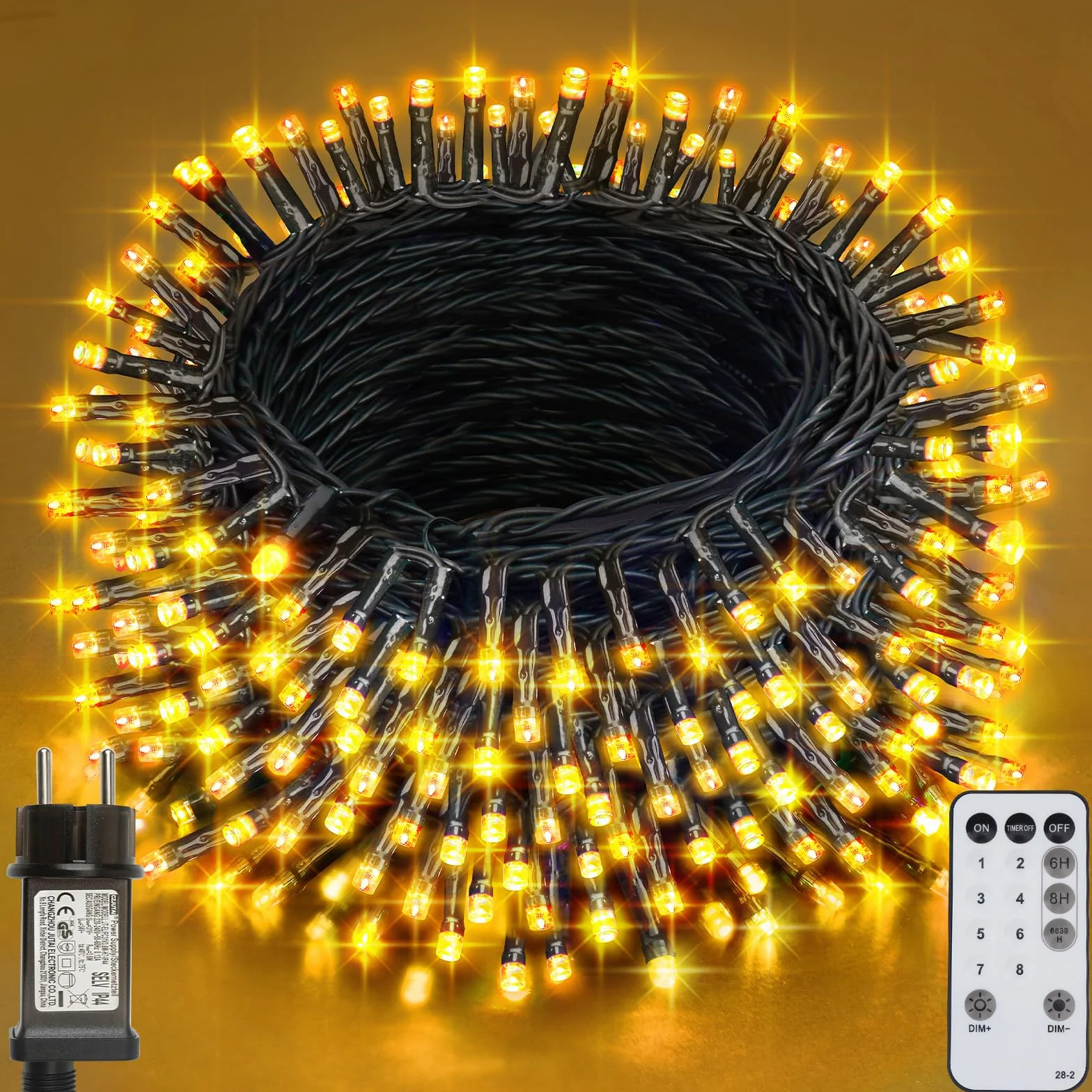 Realky Luces de Navidad 320 LED 38.2M 8 Modos con Control Remoto Blanco Cálido