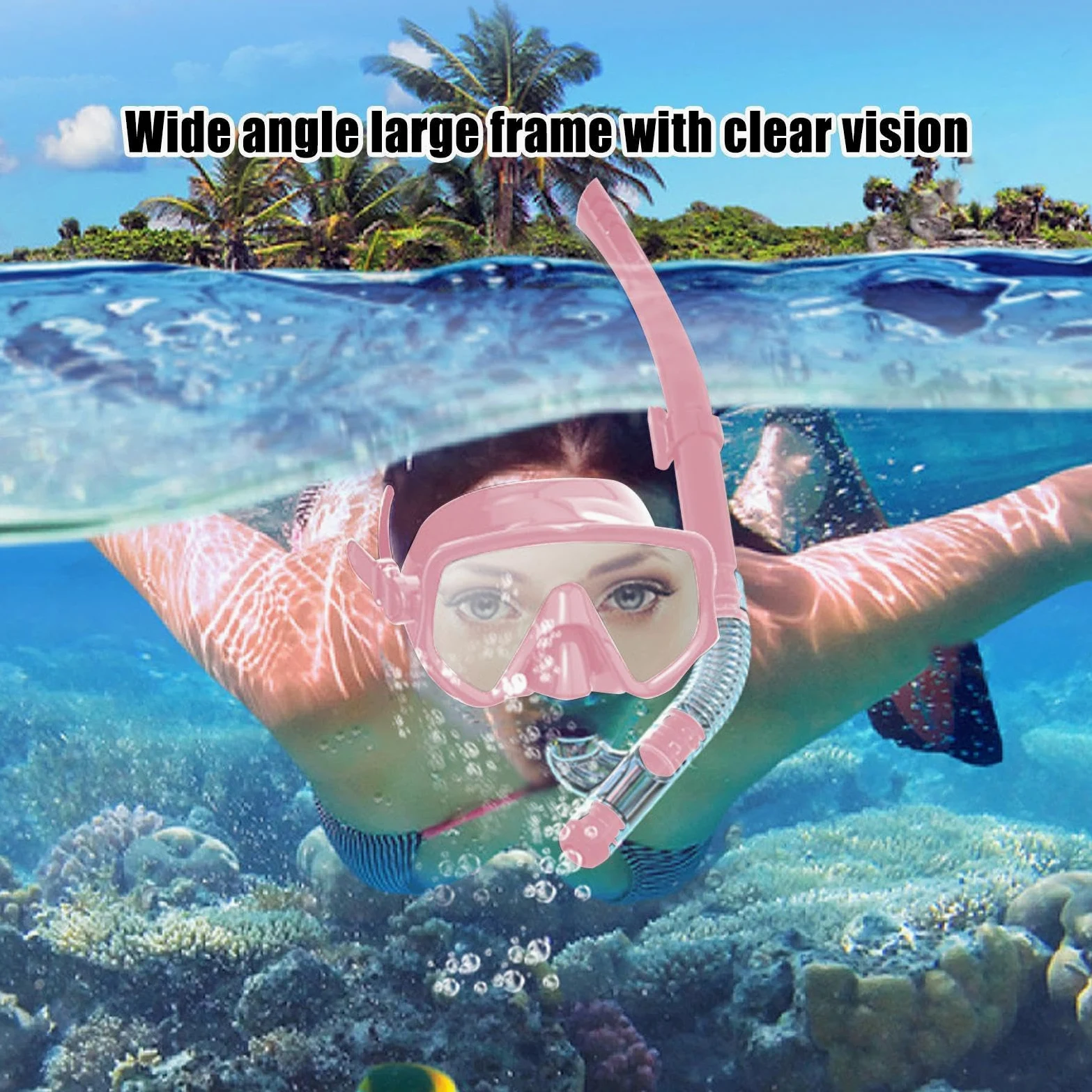 Snorkel seco | Snorkel y Máscara de Buceo, Máscara Facial Panorámica de Silicona para Deportes Acuáticos, Natación y Playa