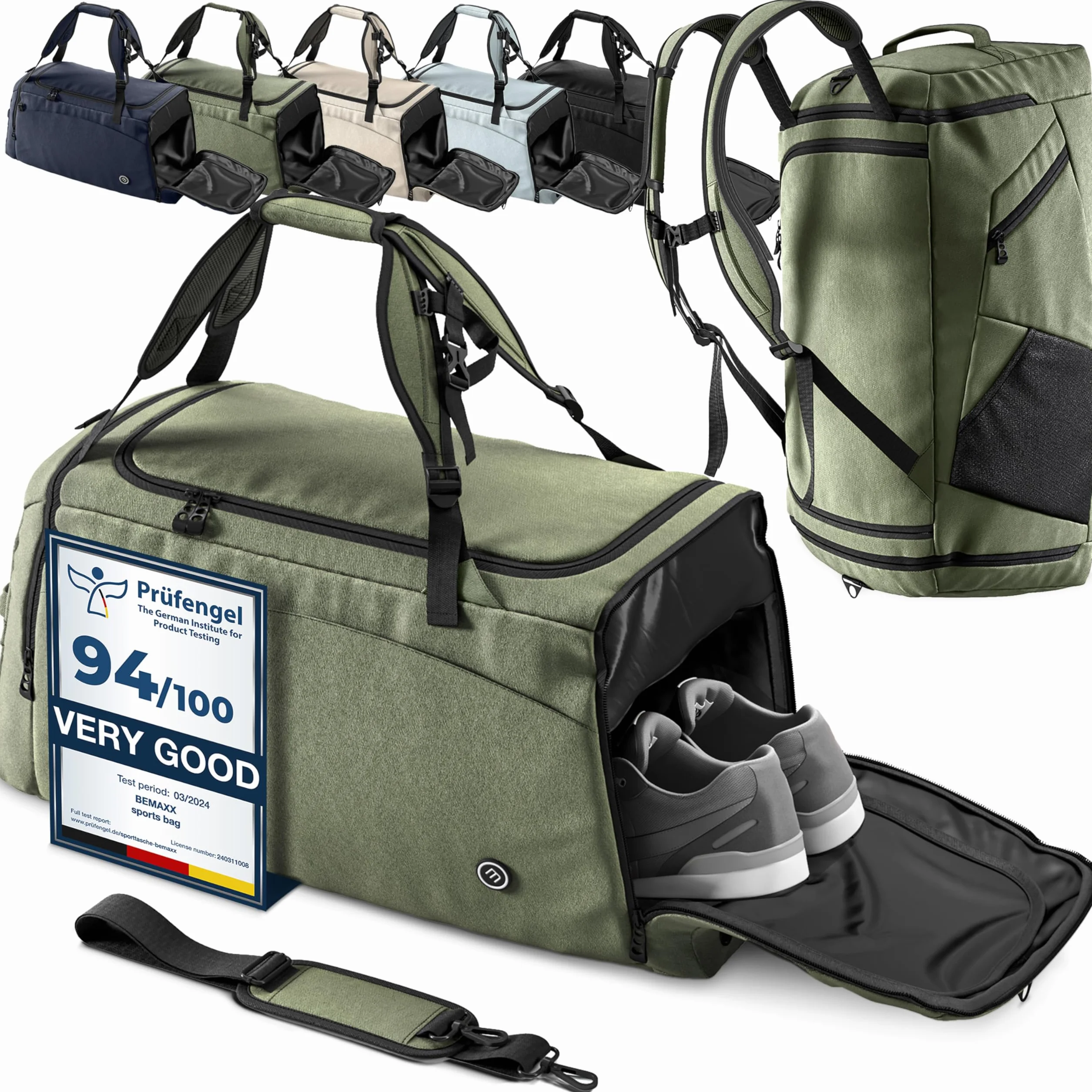 bemaxx Bolsa Deporte Hombre Mujer Bolsas de Viaje Compartimento Zapatos Ropa Mojada 40/60L Mochila 30/50L Fitness Gym Duffle Bag Travel