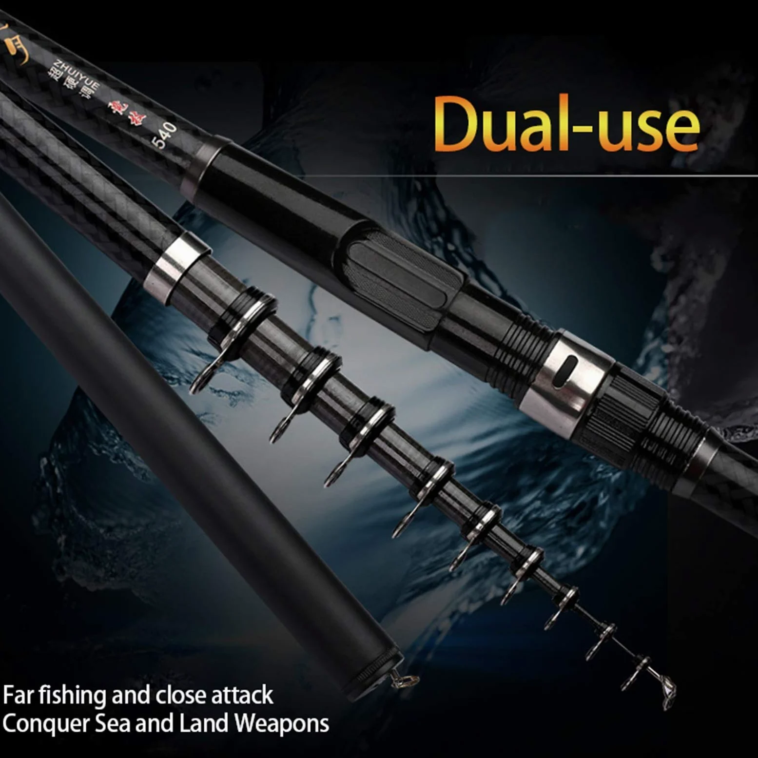 LATEAU Cañas de Pescar Varilla telescópica Barra de Pescar Negro 7.2 m Dual Uso de Mar y Doble Rodillo de Pesca Engranaje de Pesca Rodilla de fundición