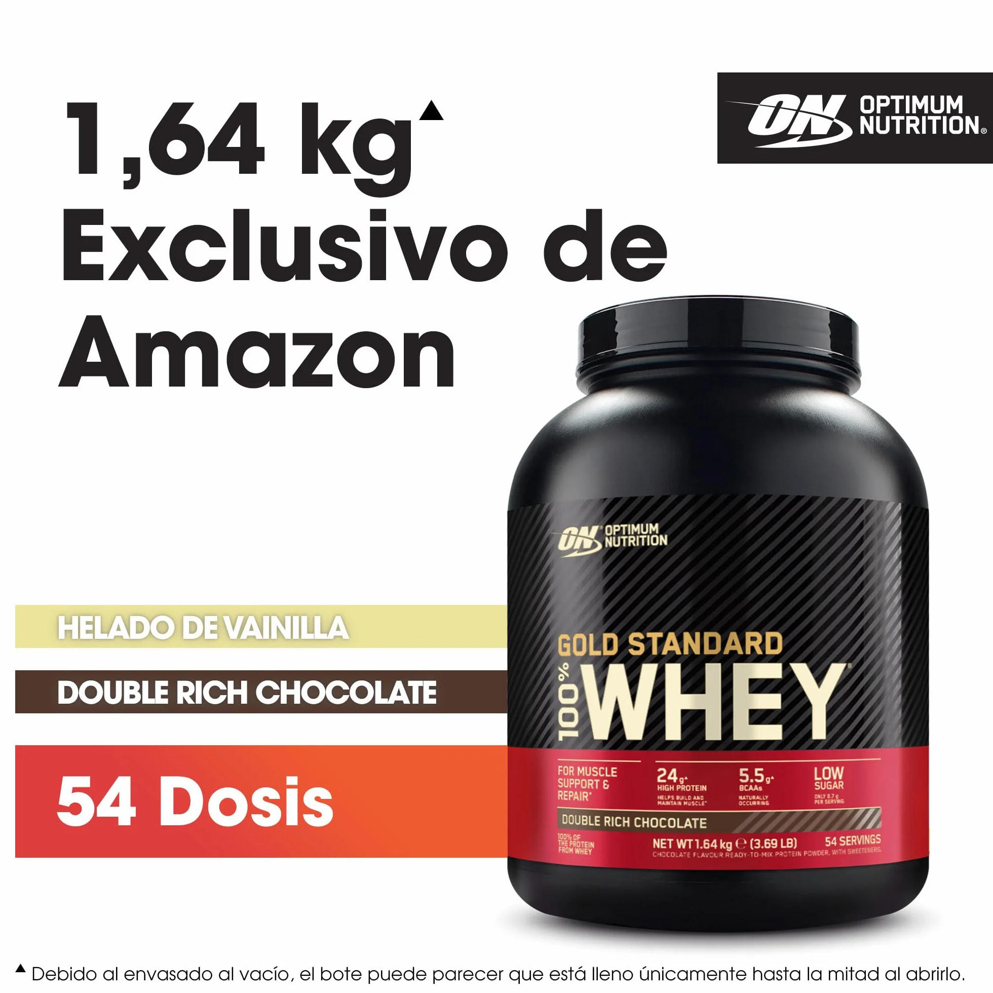Optimum Nutrition Gold Standard 100% Whey Proteína en Polvo Doble Chocolate 1.62kg 54 Servicios