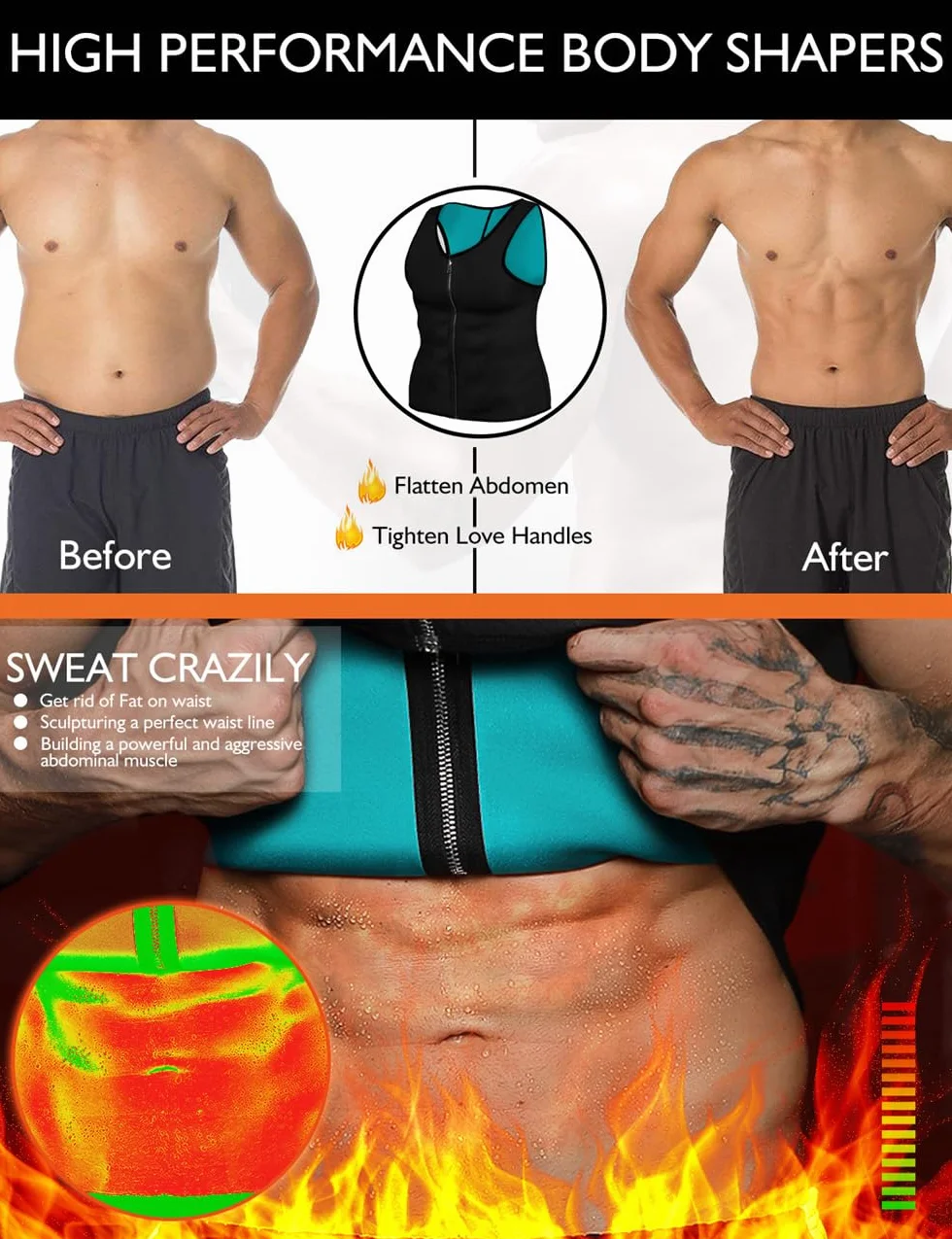 Chaleco Sauna Deportivo Hombre Camiseta Fitness Faja Compresión para Sudoración, Reductora de Neopreno con Cremallera