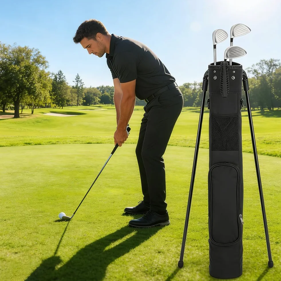 Bolsa de golf Range Bag para hombre: peso ligero de 2,2 libras, 3 bolsillos, soporte estable y correa de transporte, ideal para carreras y cursos