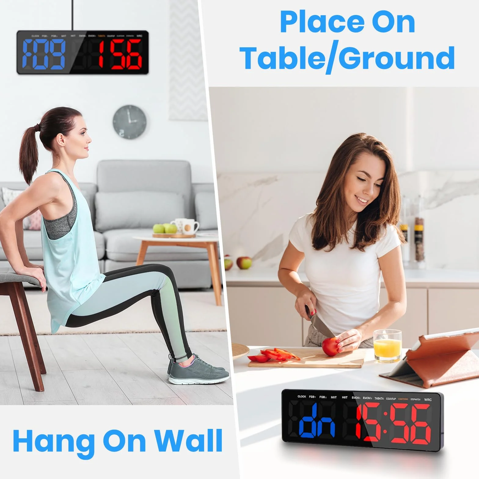 Temporizador Multifunción para Gimnasio- 13" Gran Reloj Pared Digital LED con Cronómetro Countdown/Up, Brillo/Volumen Ajustable,Control Remoto,Modos HIIT/Tabata/FGB/EMOM/MMA para Casa Garaje