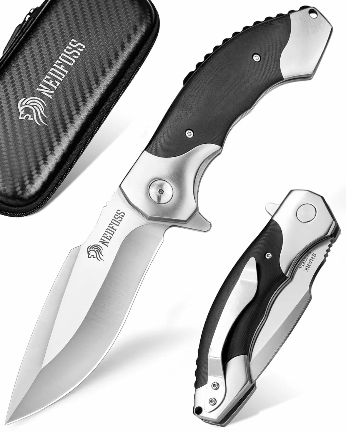 NedFoss Afilada navaja plegable, navaja de bolsillo con clip, cierre de forro seguro, Cuchillo de una mano de acero d2, adecuada para camping, Adecuado para camping, senderismo