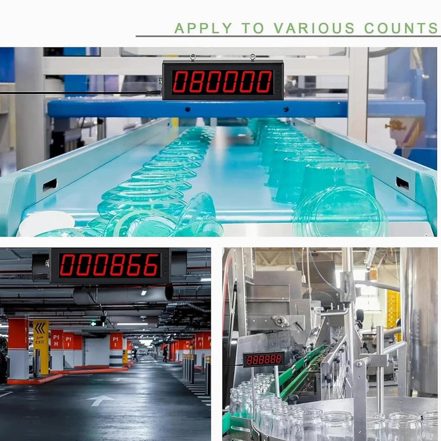 Contador digital LED, pantalla de 6 dígitos, sensor infrarrojo, cuenta hasta 999999, distancia de inducción ajustable de 30 a 70 cm, perfecto para cinta transportadora y conteo de visitantes