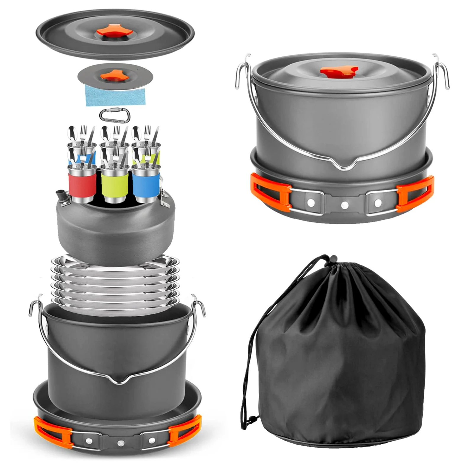 Juego de Utensilios de Cocina para Acampar de 48 Piezas, Juego de Cocina para Acampar de Aleación de Aluminio, Utensilios de Plegables Portátiles con Cubiertos de Acero Inoxidable, Ideal para