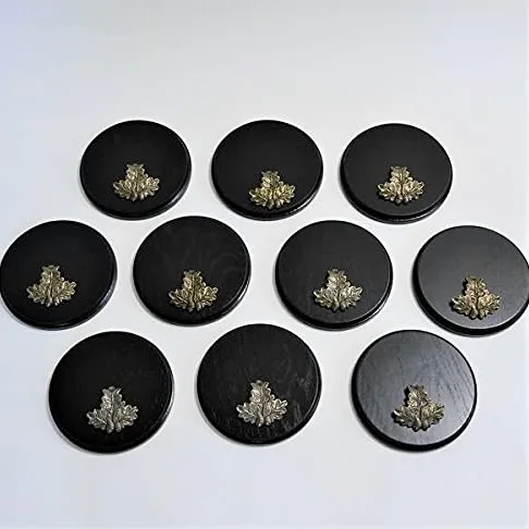 10 placas de cuña para cuña, tabla de especias, placa para trofeos, redonda, oscuro, AF 15 cm, con 10 hojas de roble.