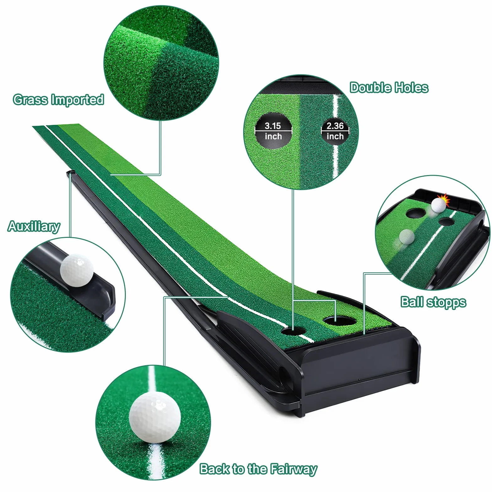 Alfombrilla de golf para el retorno del coche, alfombrilla de entrenamiento de golf de la fisca, alfombrilla de entrenamiento para interior y exterior, con 6 pelotas de golf, la oficina, el gimnasio