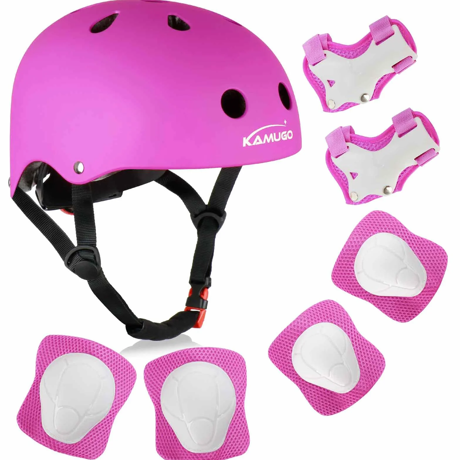 KAMUGO Casco de Bicicleta para niños, Casco para niños de 2 a 8 años, con Equipo de protección Deportivo, Rodilleras, Coderas y muñequeras para monopatín, Ciclismo, Patinete