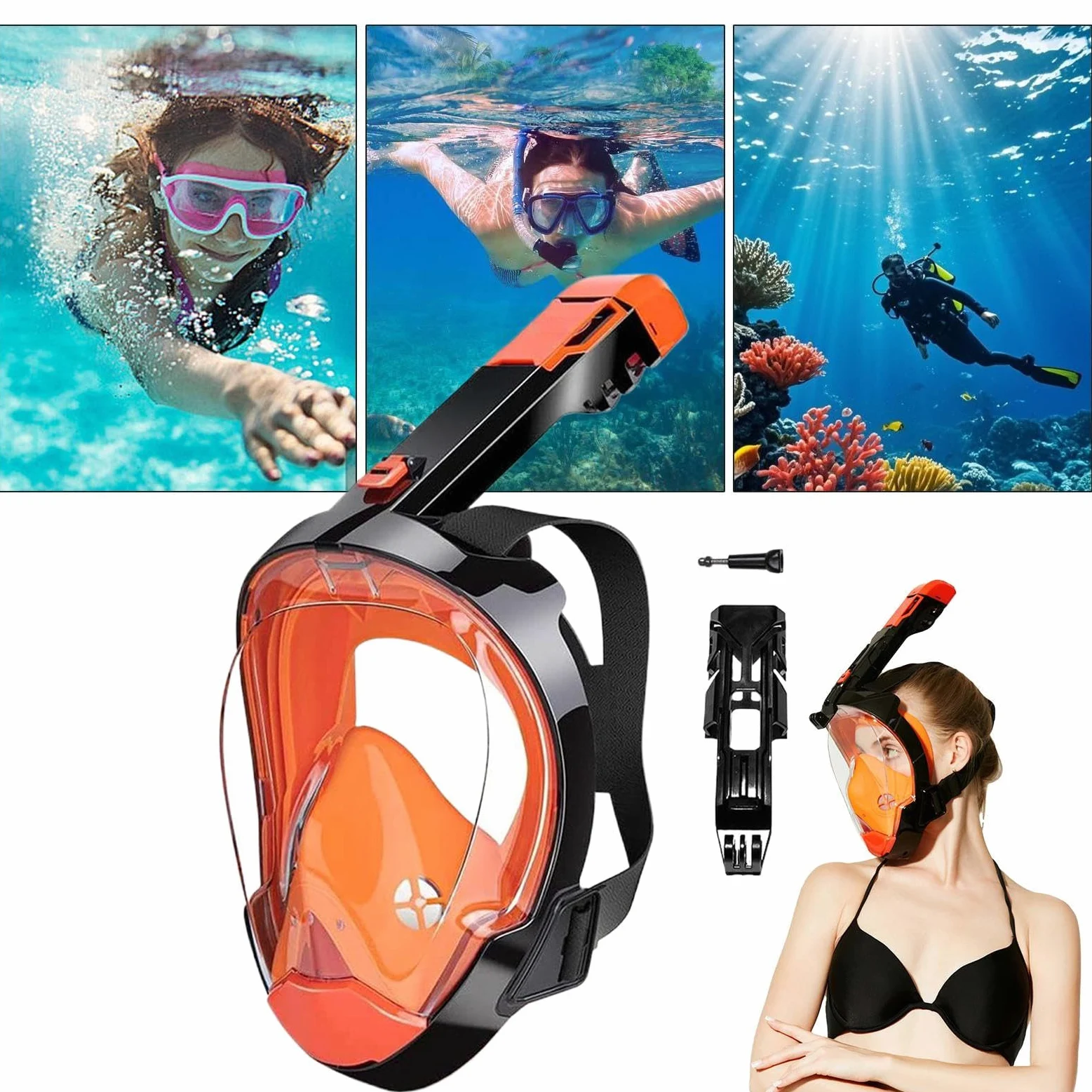 Máscara de buceo antiniebla | Máscara de buceo panorámica impermeable - Respiración submarina con drenaje automático para principiantes, nadadores, deportistas aficionados y viajeros