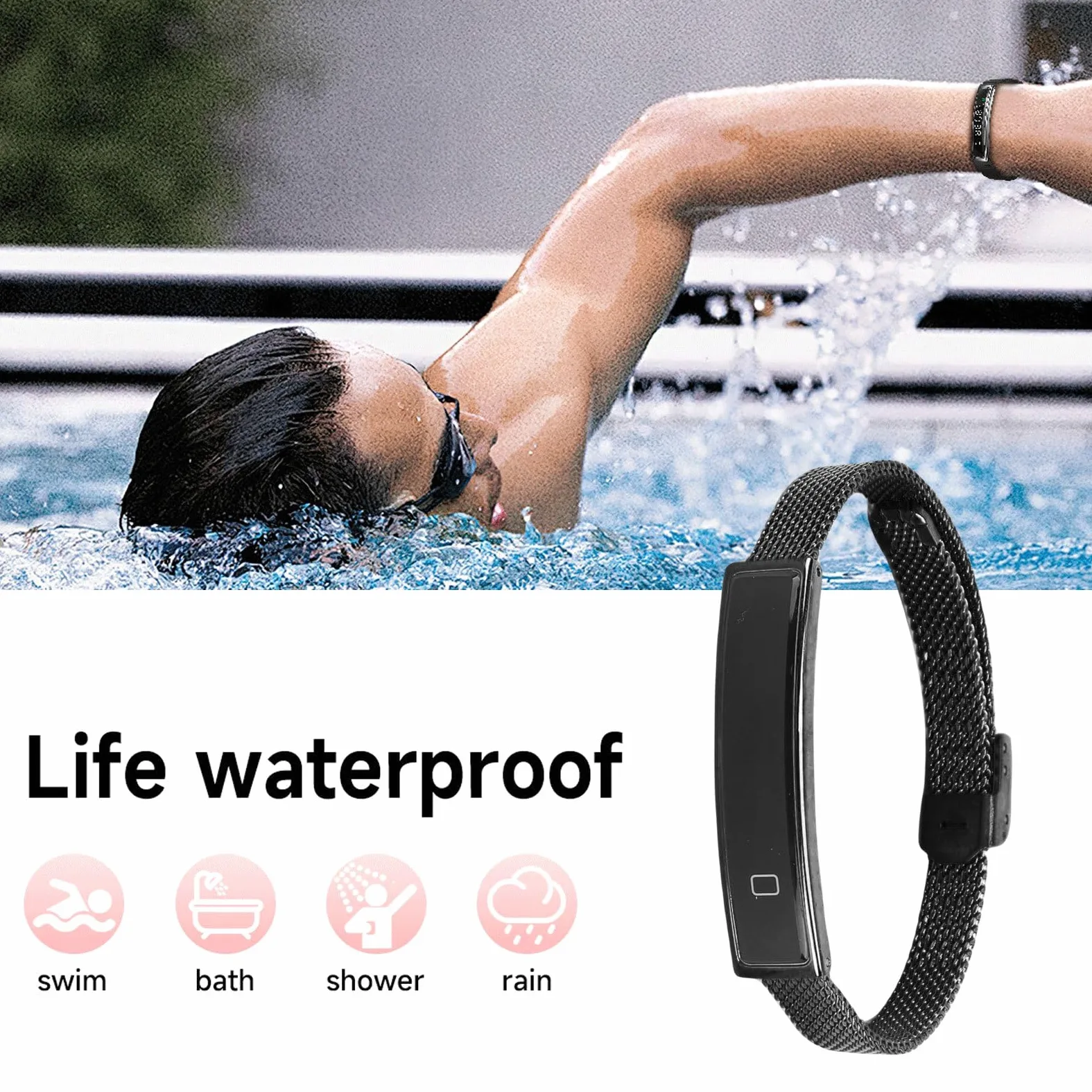 Annadue Pulsera Inteligente con 5.3, Rastreador de Actividad con Monitor de Frecuencia Cardíaca, Contador de Pasos, Rastreador de Actividad Física a Prueba de Agua para Mujeres, (Black)