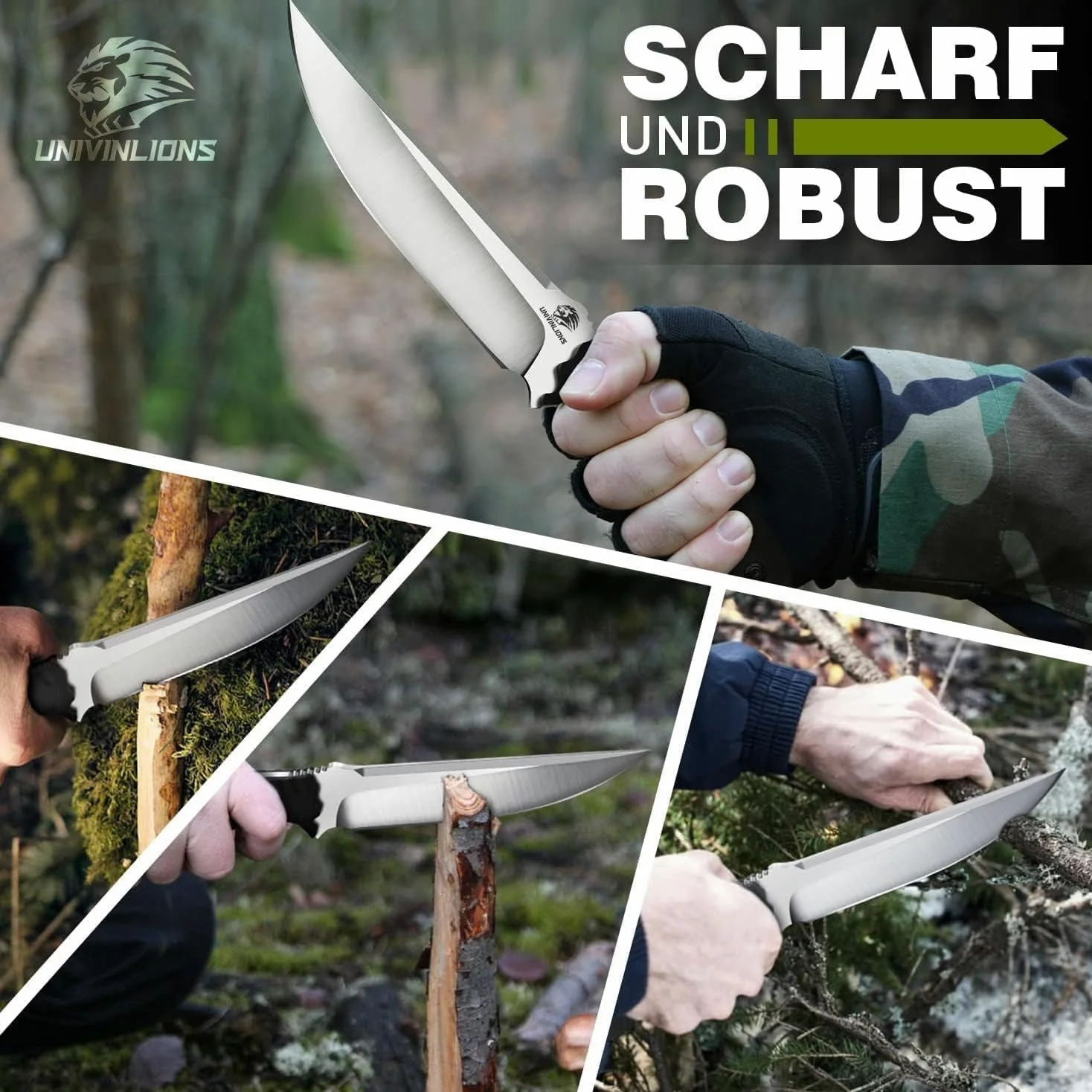 Cuchillo de supervivencia D2 full tang con funda, hoja fija out | Hoja D2 con mango G10 y funda incluida, diseñada para aventureros, cazadores y amantes del outdoor y supervivencia.