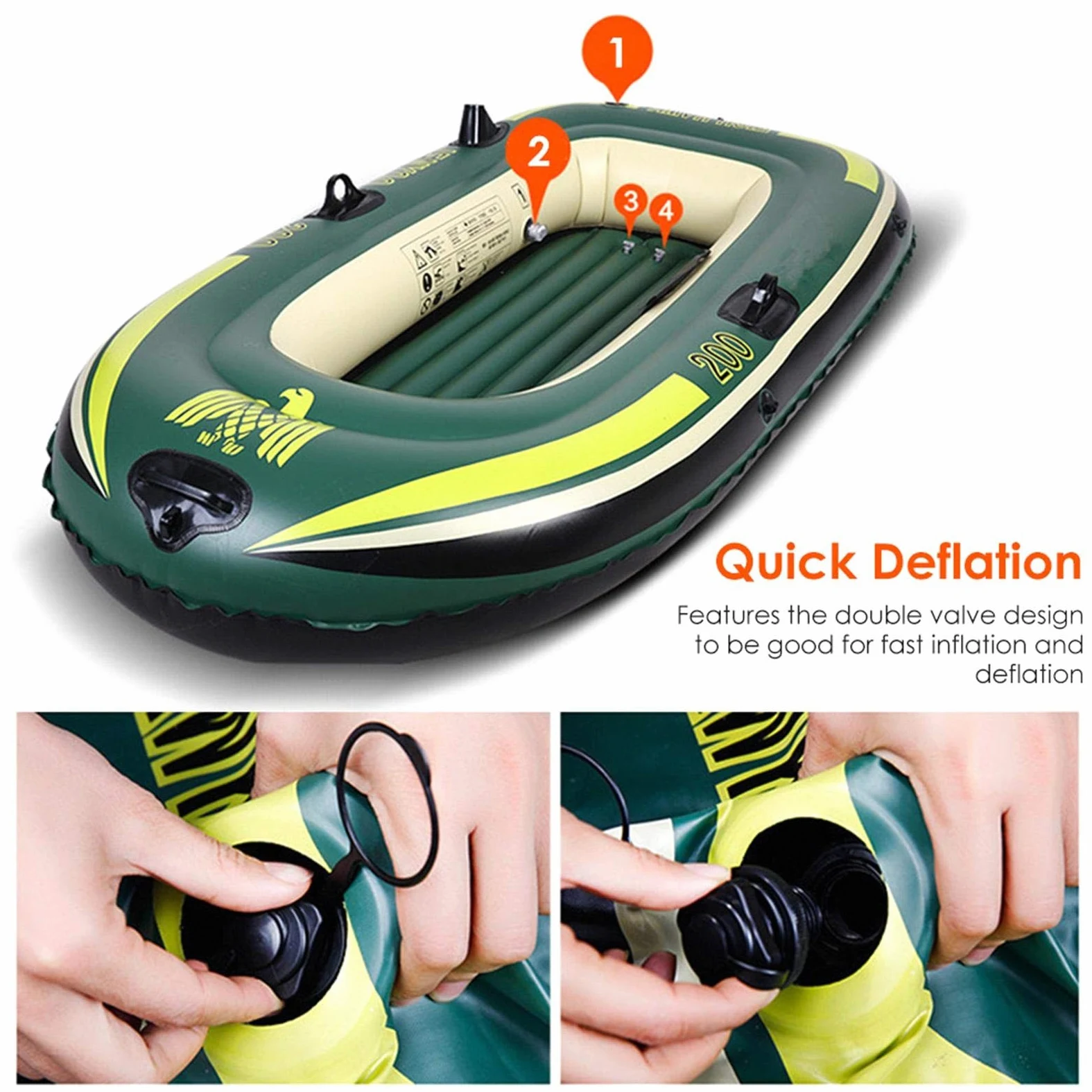 Kit de kayak – Barco de pesca inflable, serie de botes inflables de PVC resistente, para 2/3 personas, flotador inflable para barcos de piscina para pesca, exploración marítima, río y mar