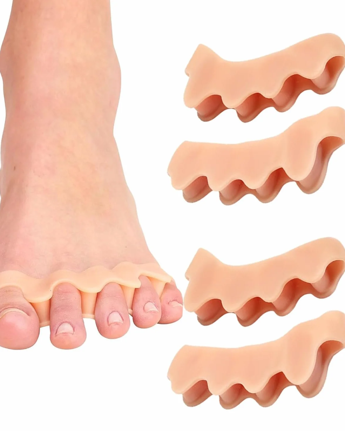 Separadores de Dedos de Los Pies Unisex para Yoga, Corrección de Juanetes y Dedos Superpuestos (2 Pares, Beige)