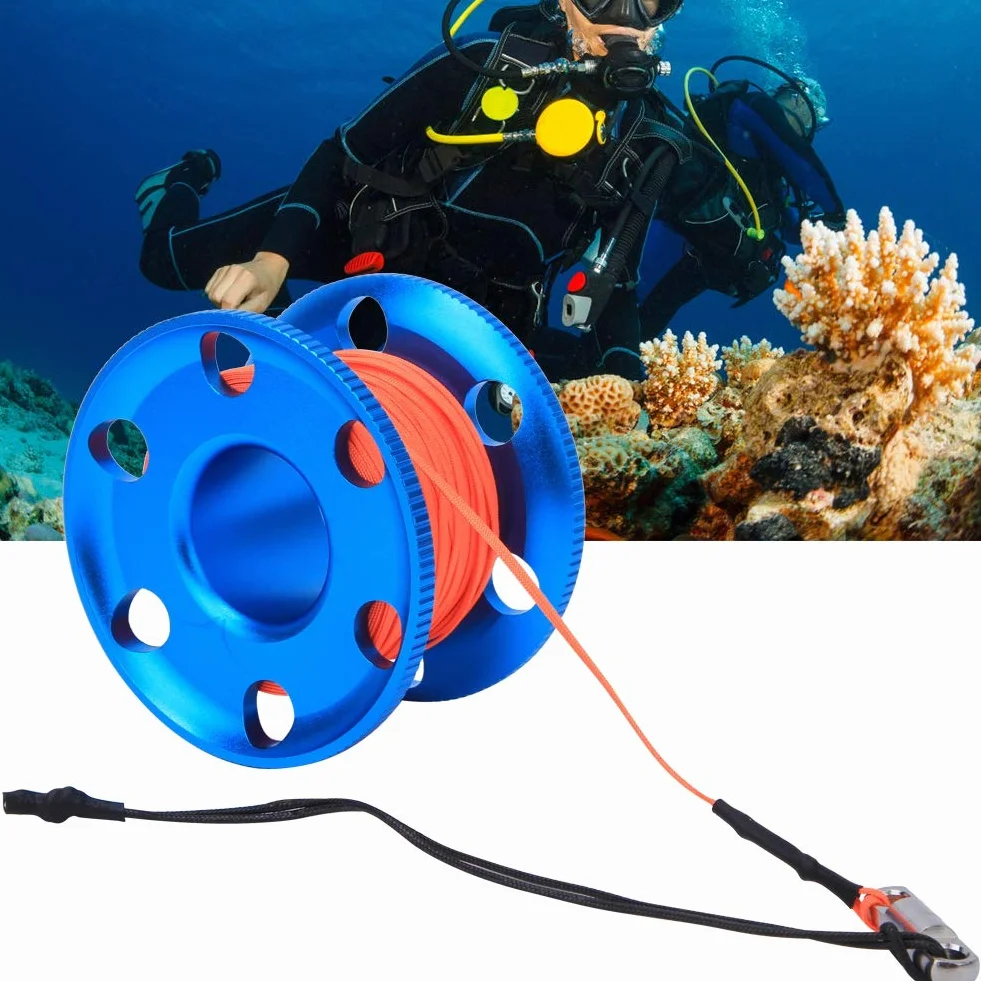 SUNGOOYUE Carrete de Buceo Multiusos, Línea Naranja Fluorescente, Carrete de Carrete de Dedo para Buceo con Clip de Doble Extremo para Actividades de Buceo Técnico en Cuevas