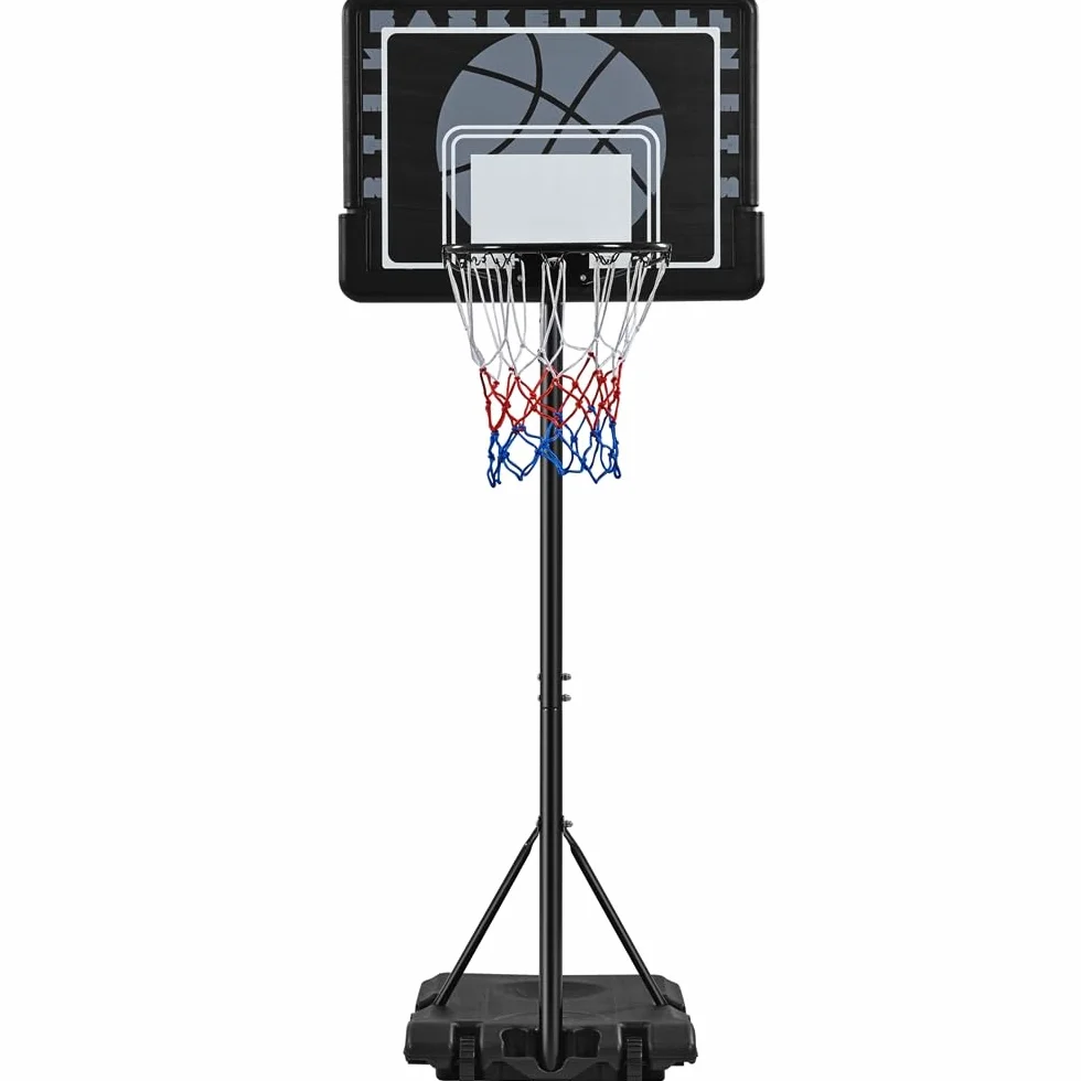 Yaheetech Cesta de Baloncesto Exteriores Portátil Ajustable Altura 219-249/234-264 cm con Pie Ruedas Base Lastre Panel Trasero Resistente Negro