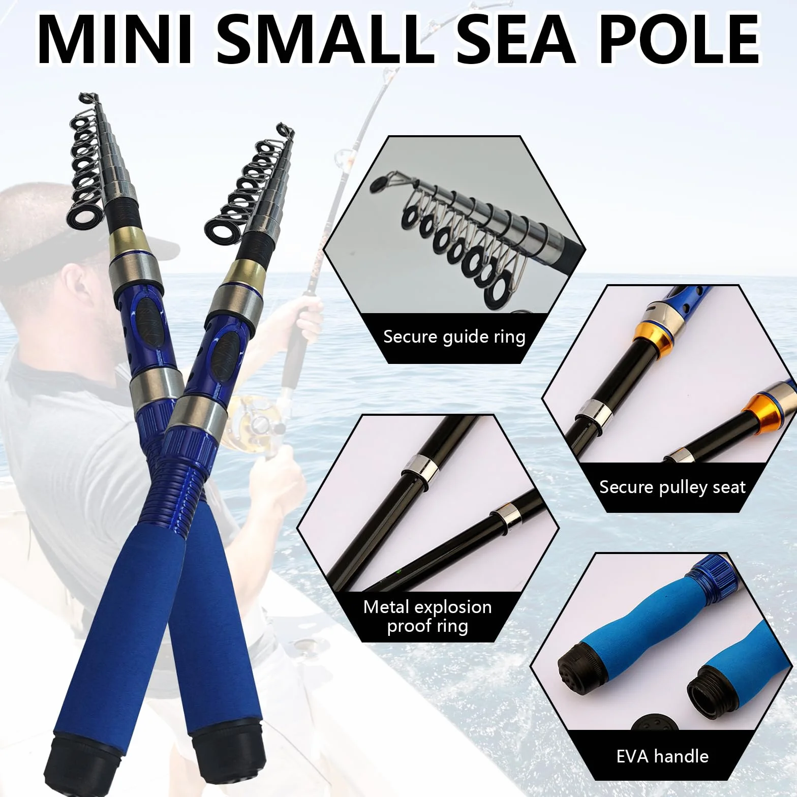 Set de Cañas de Pescar Telescópicas, 2 Cañas de Fibra de Carbono 1,9m y 2 5.2:1 Carretes de Spinning Caña de Pescar Caja de Aparejos y Estuche de Transporte para Pesca en Agua Salada y Dulce