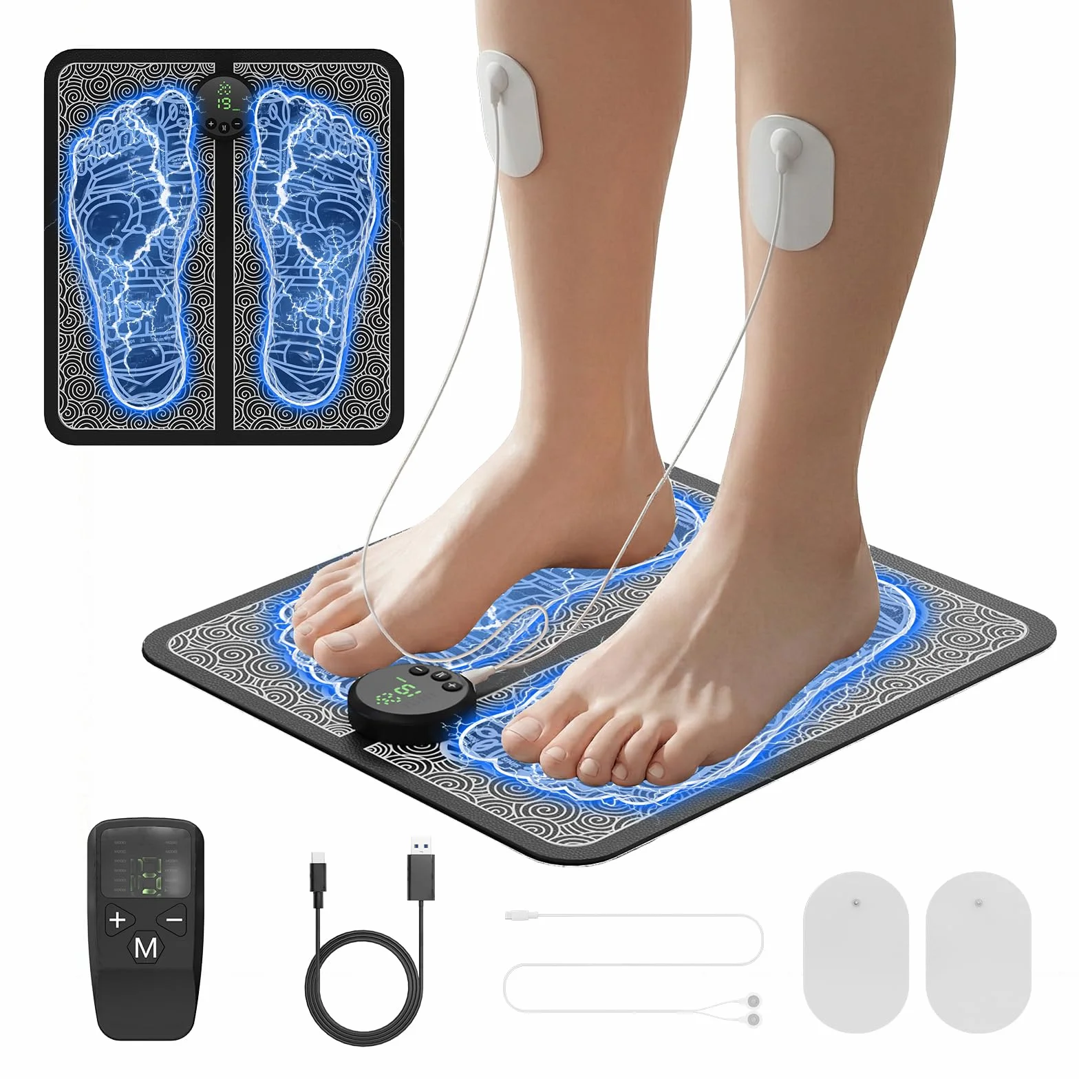 Estera Masajeadora de Pies EMS, Masajeador Eléctrico Plegable con 12 Modos y 19 Niveles de Intensidad para Circulación y Alivio del Dolor